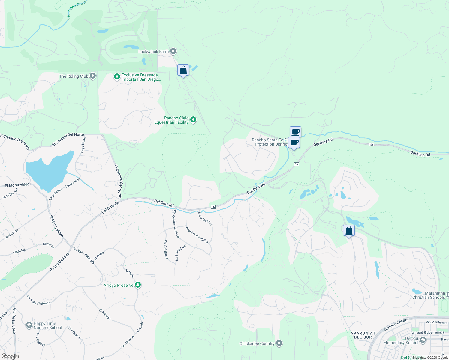 map of restaurants, bars, coffee shops, grocery stores, and more near 7722 Rancho Santa Fe View Court in Rancho Santa Fe