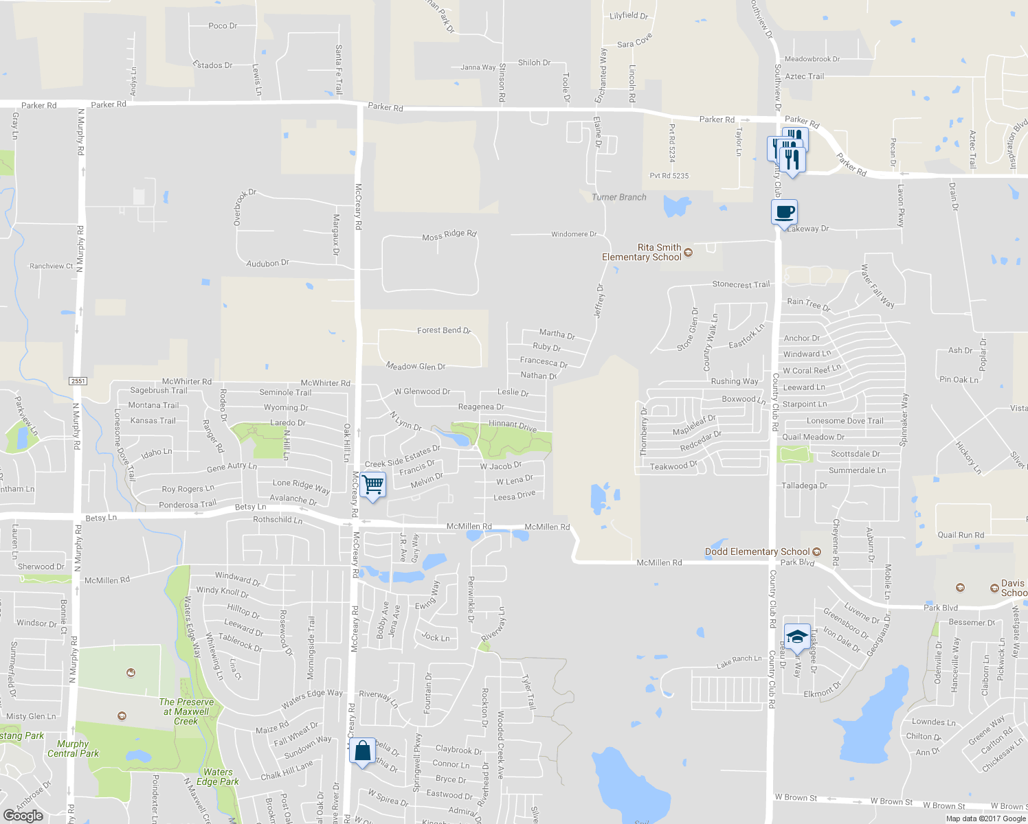 map of restaurants, bars, coffee shops, grocery stores, and more near 3015 Reagenea Drive in Wylie