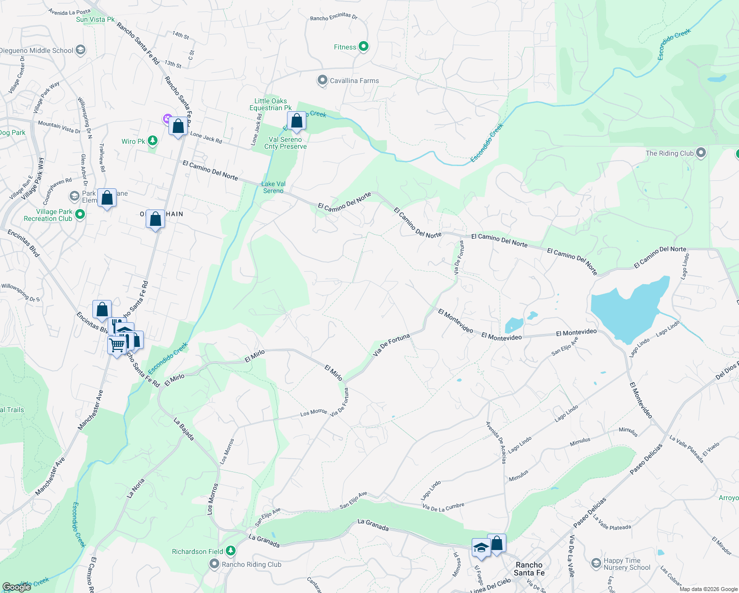 map of restaurants, bars, coffee shops, grocery stores, and more near 5475 La Crescenta Road in Rancho Santa Fe