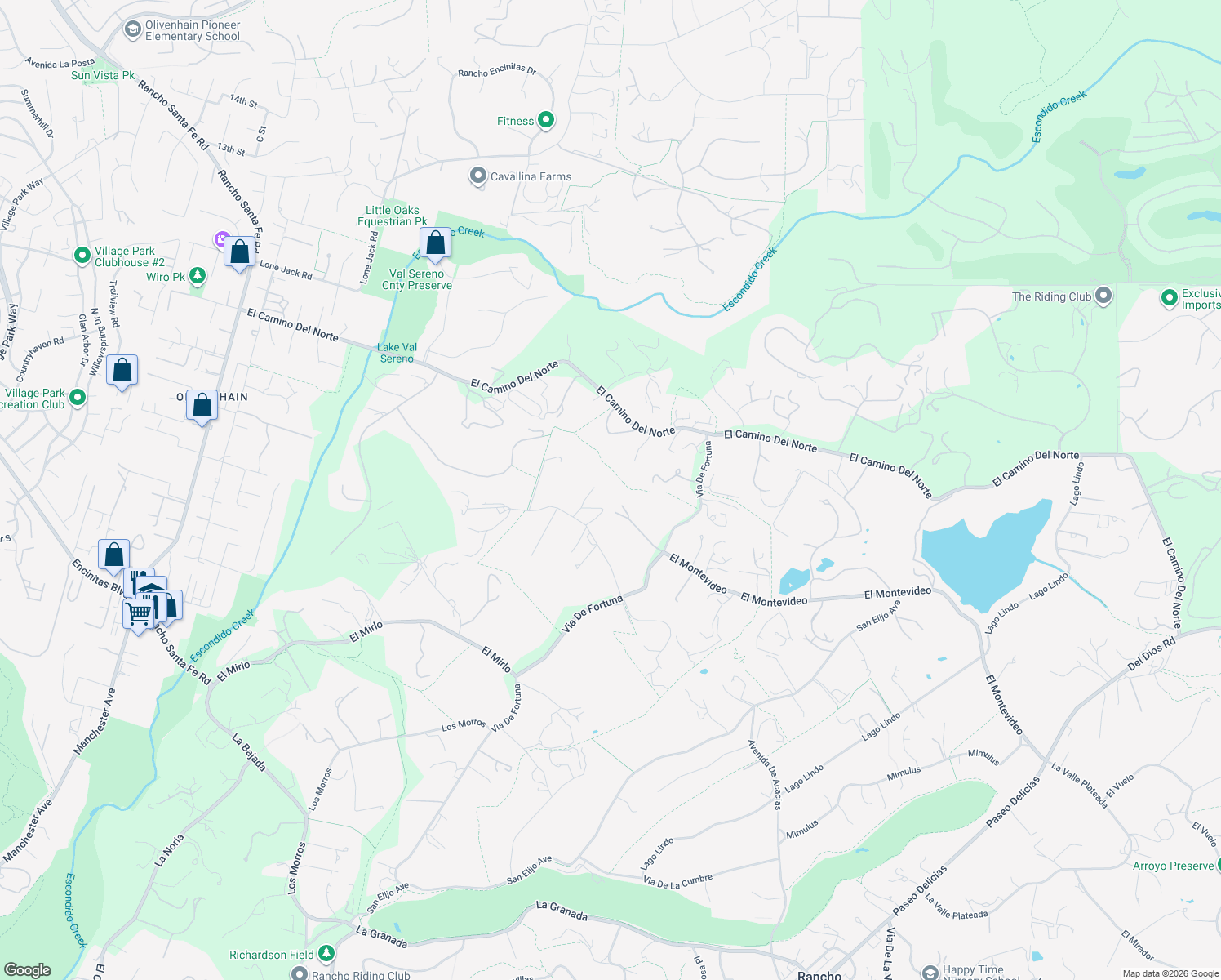 map of restaurants, bars, coffee shops, grocery stores, and more near 5470 La Crescenta in Rancho Santa Fe