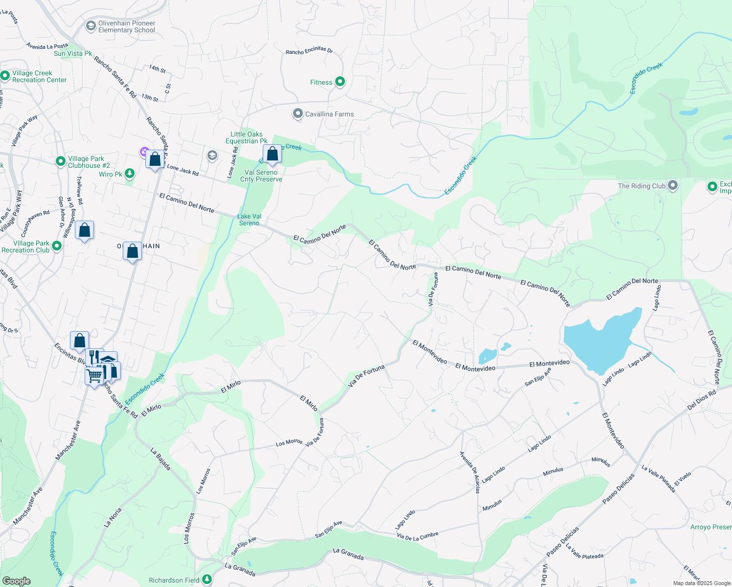 map of restaurants, bars, coffee shops, grocery stores, and more near 5460 La Crescenta Road in Rancho Santa Fe