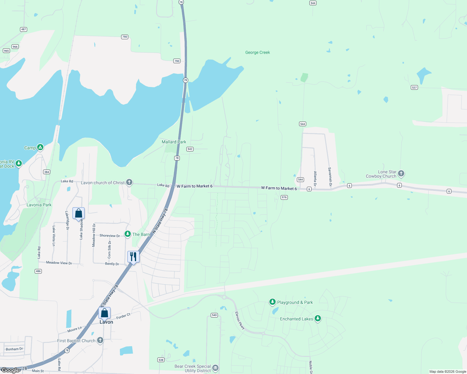 map of restaurants, bars, coffee shops, grocery stores, and more near 1313 Farm to Market 6 in Nevada