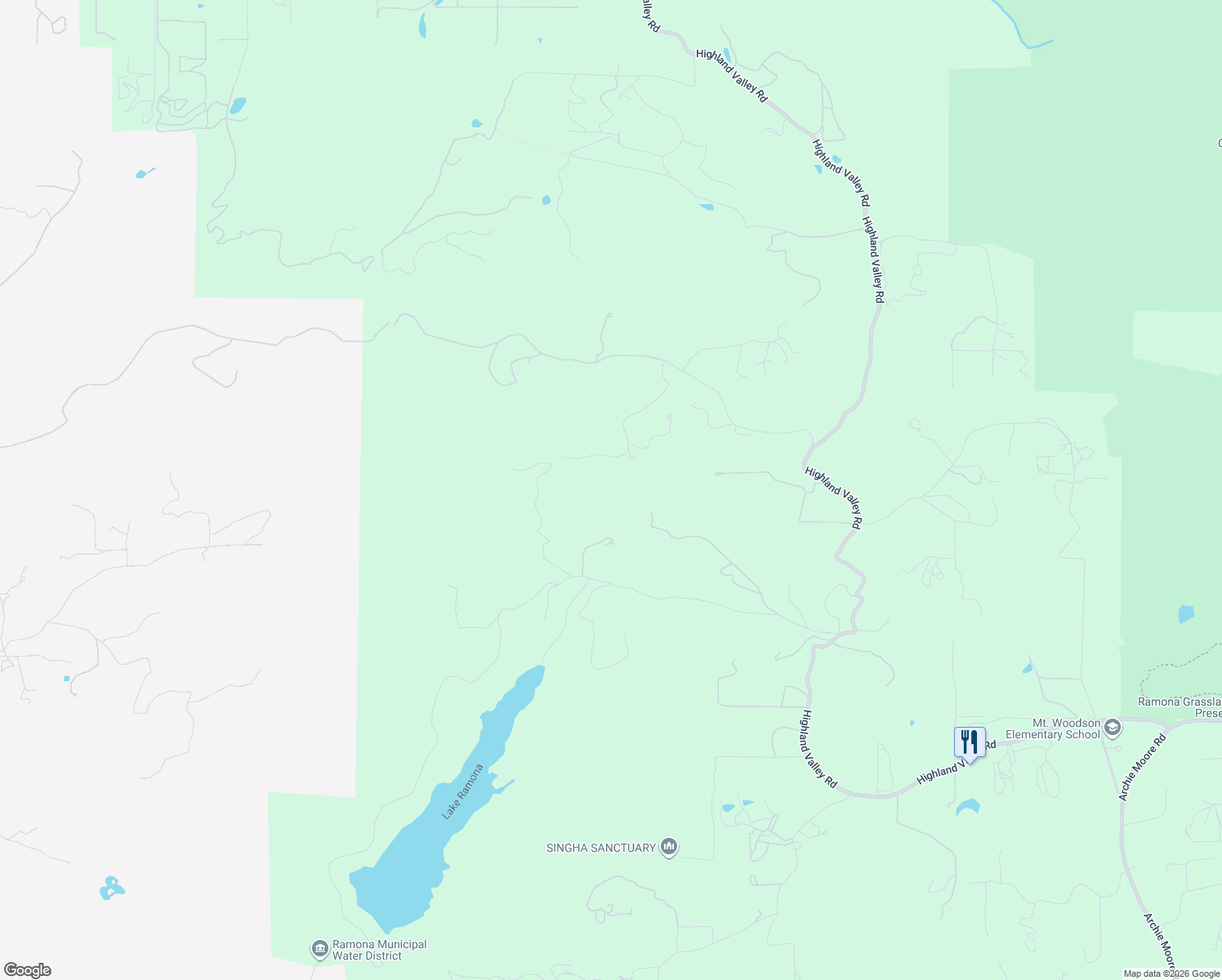 map of restaurants, bars, coffee shops, grocery stores, and more near 16080 Green Valley Truck Trail in Ramona