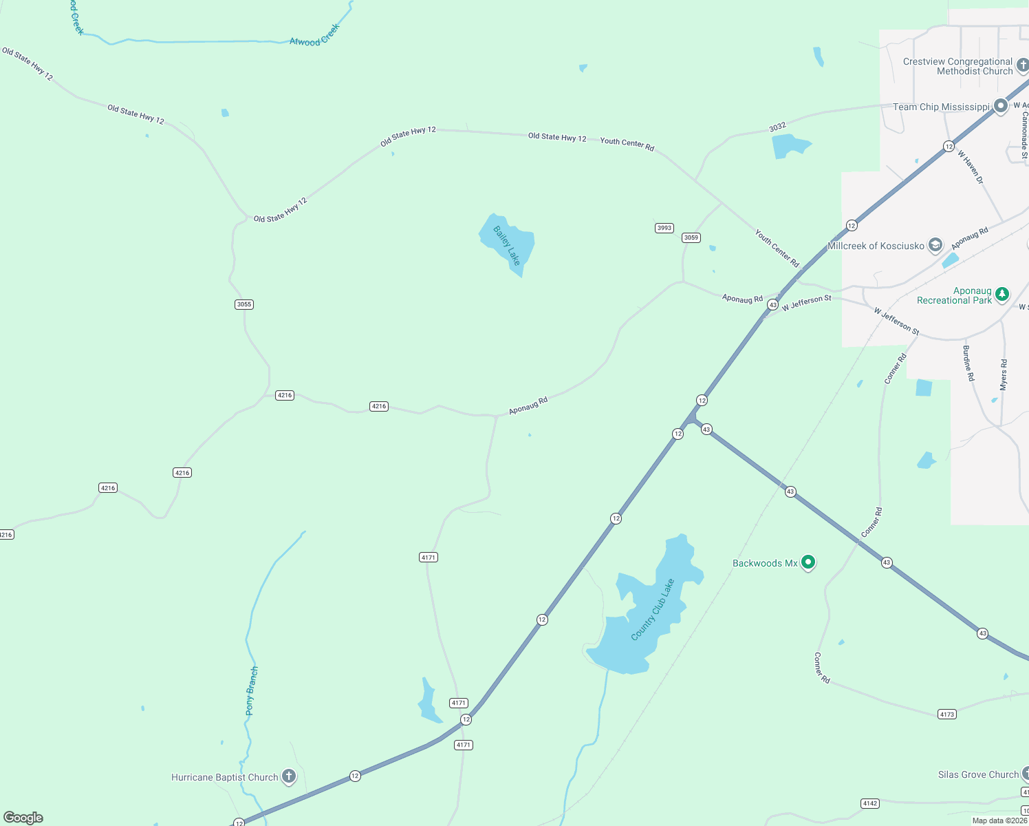 map of restaurants, bars, coffee shops, grocery stores, and more near 5512 Attala Road 4216 in Kosciusko