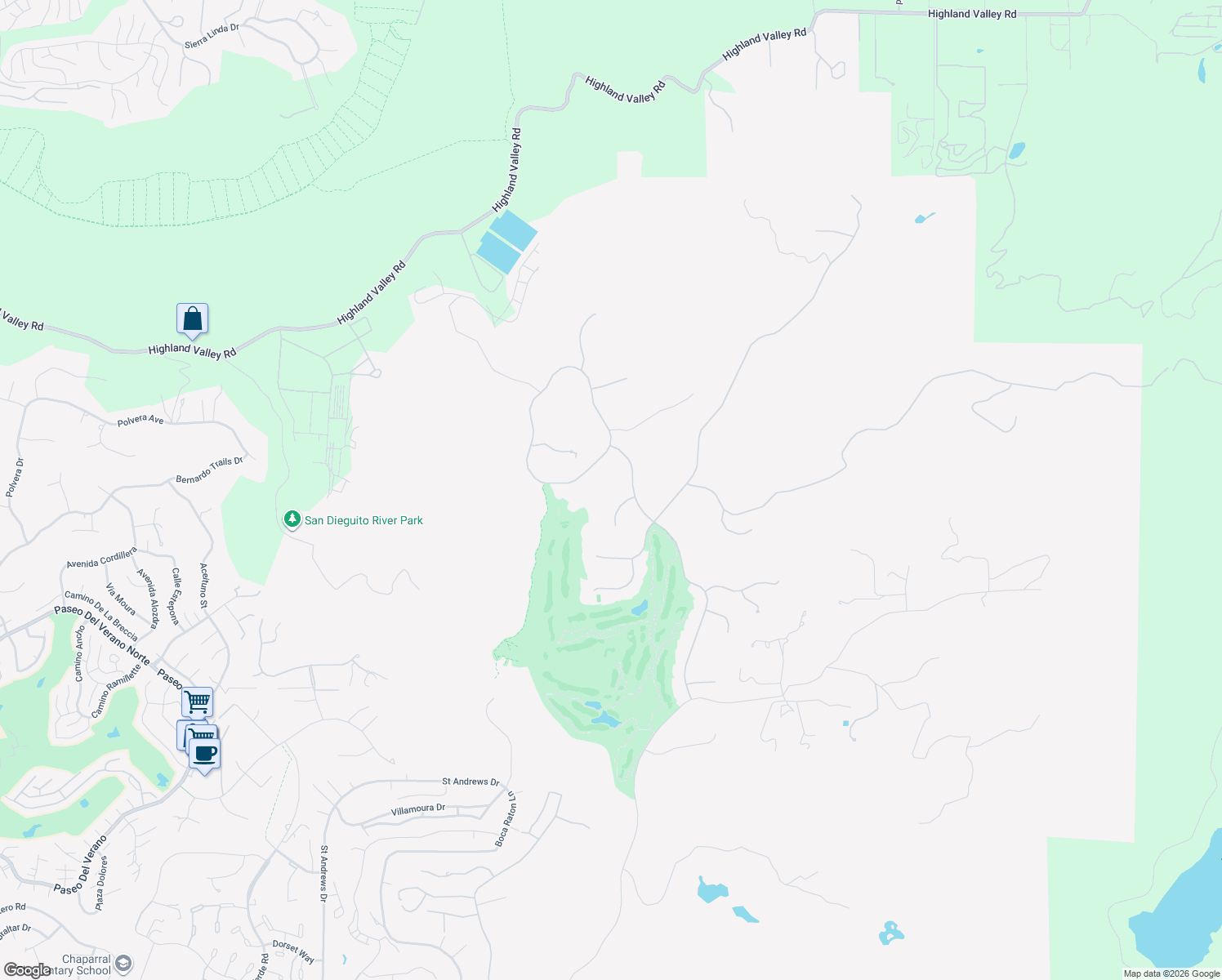 map of restaurants, bars, coffee shops, grocery stores, and more near 14170 Bryce Point in Poway