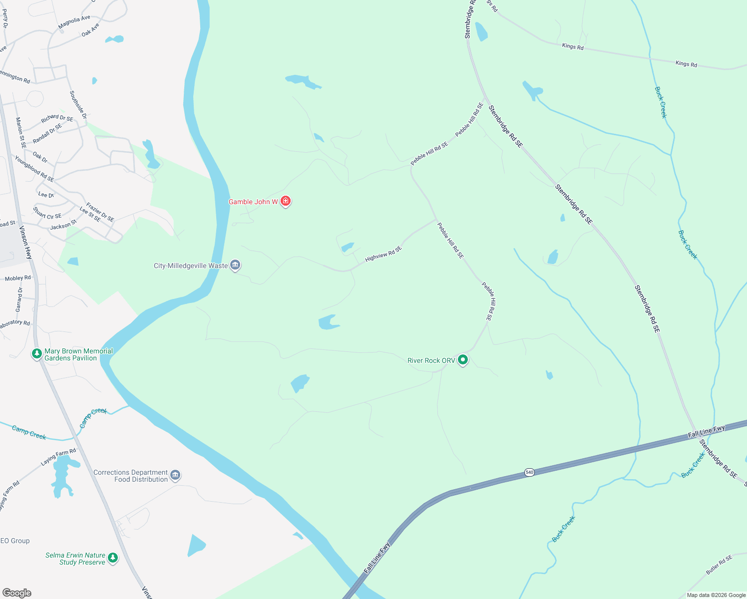 map of restaurants, bars, coffee shops, grocery stores, and more near 128 Highview Road Southeast in Milledgeville