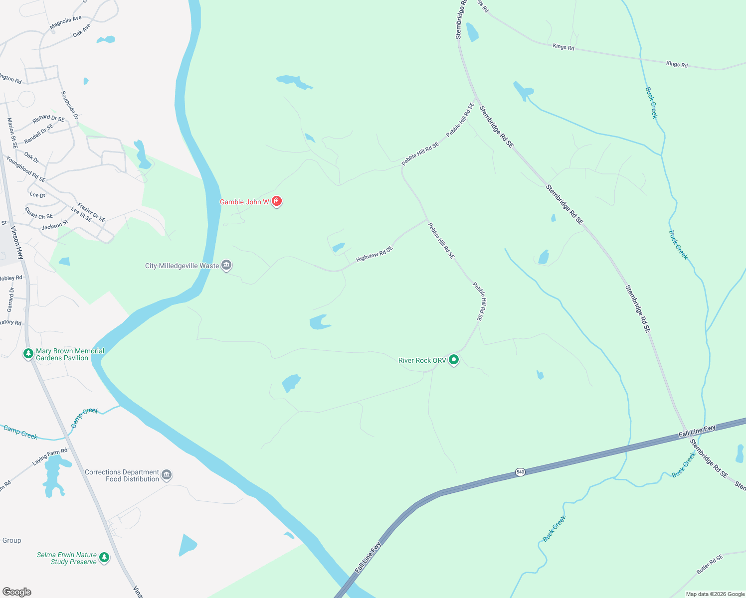 map of restaurants, bars, coffee shops, grocery stores, and more near 128 Highview Road Southeast in Milledgeville