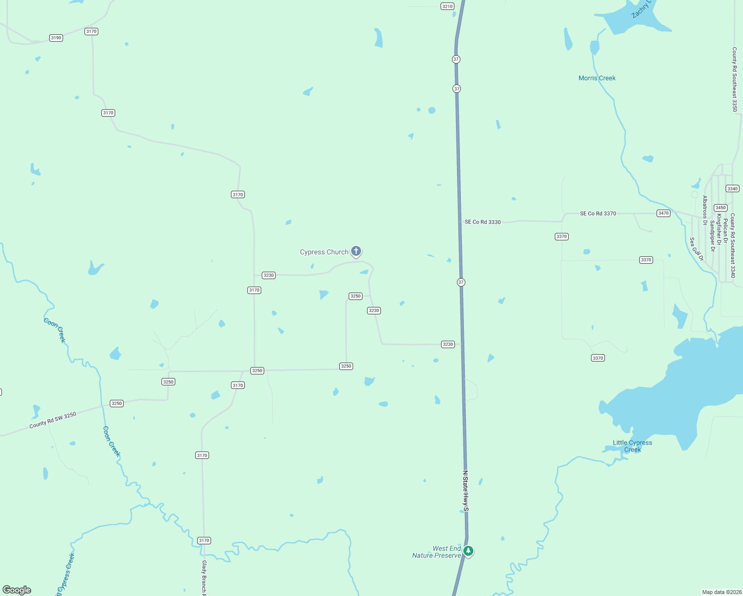 map of restaurants, bars, coffee shops, grocery stores, and more near County Road 3230 in Winnsboro