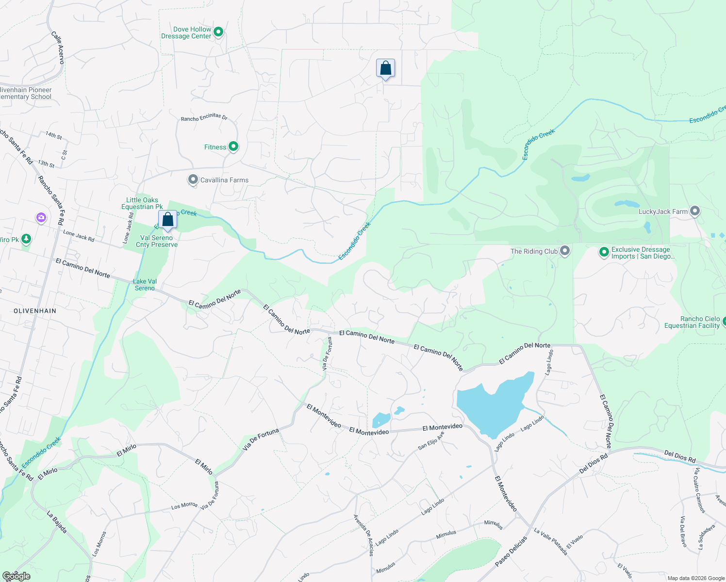 map of restaurants, bars, coffee shops, grocery stores, and more near 18174 Via Ascenso in Rancho Santa Fe