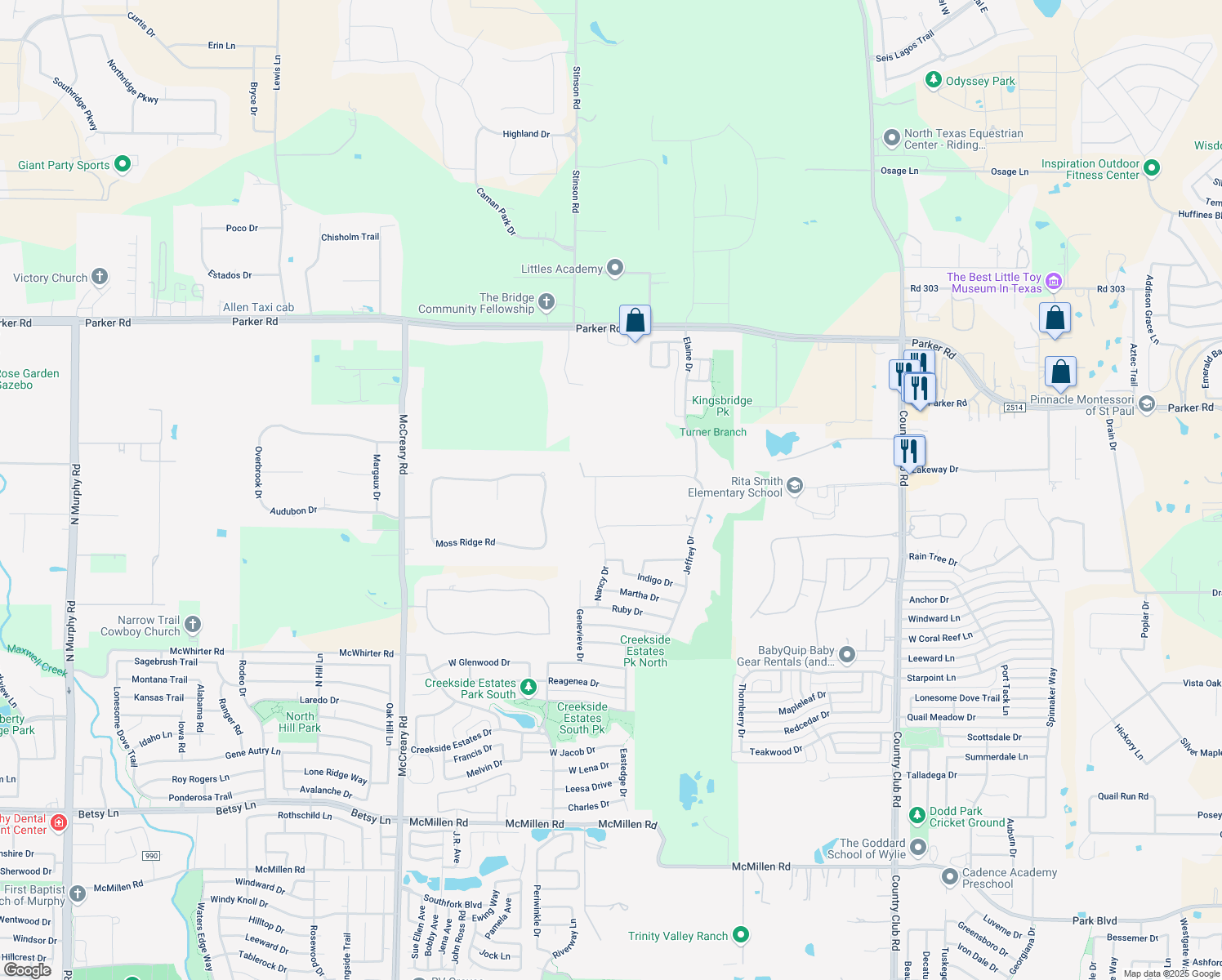 map of restaurants, bars, coffee shops, grocery stores, and more near 7604 Windomere Drive in Allen