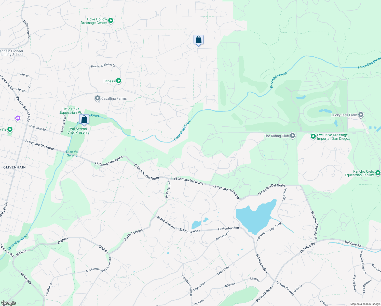 map of restaurants, bars, coffee shops, grocery stores, and more near 18185 Via Ascenso in Rancho Santa Fe