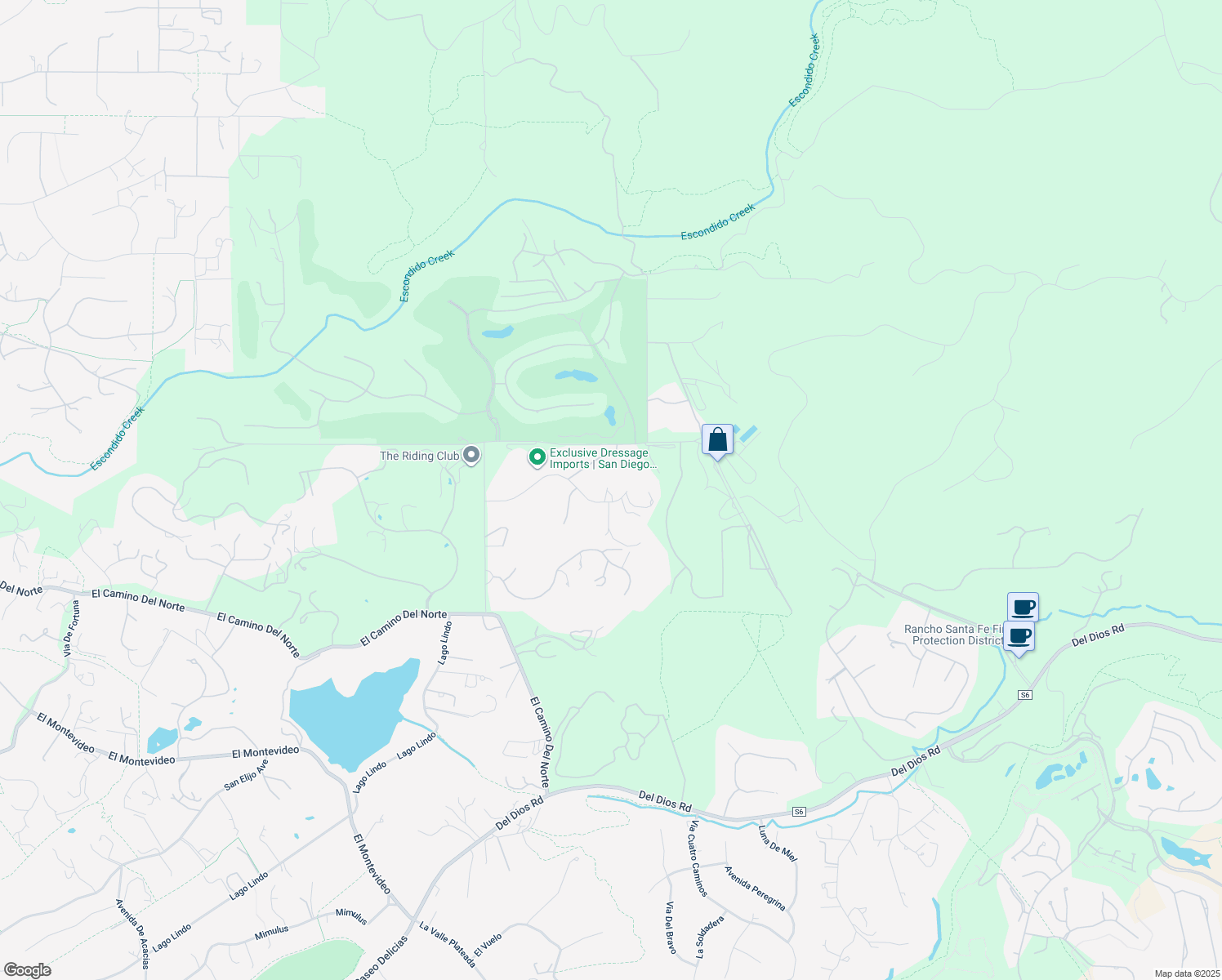 map of restaurants, bars, coffee shops, grocery stores, and more near 7103 Via Del Charro in Rancho Santa Fe