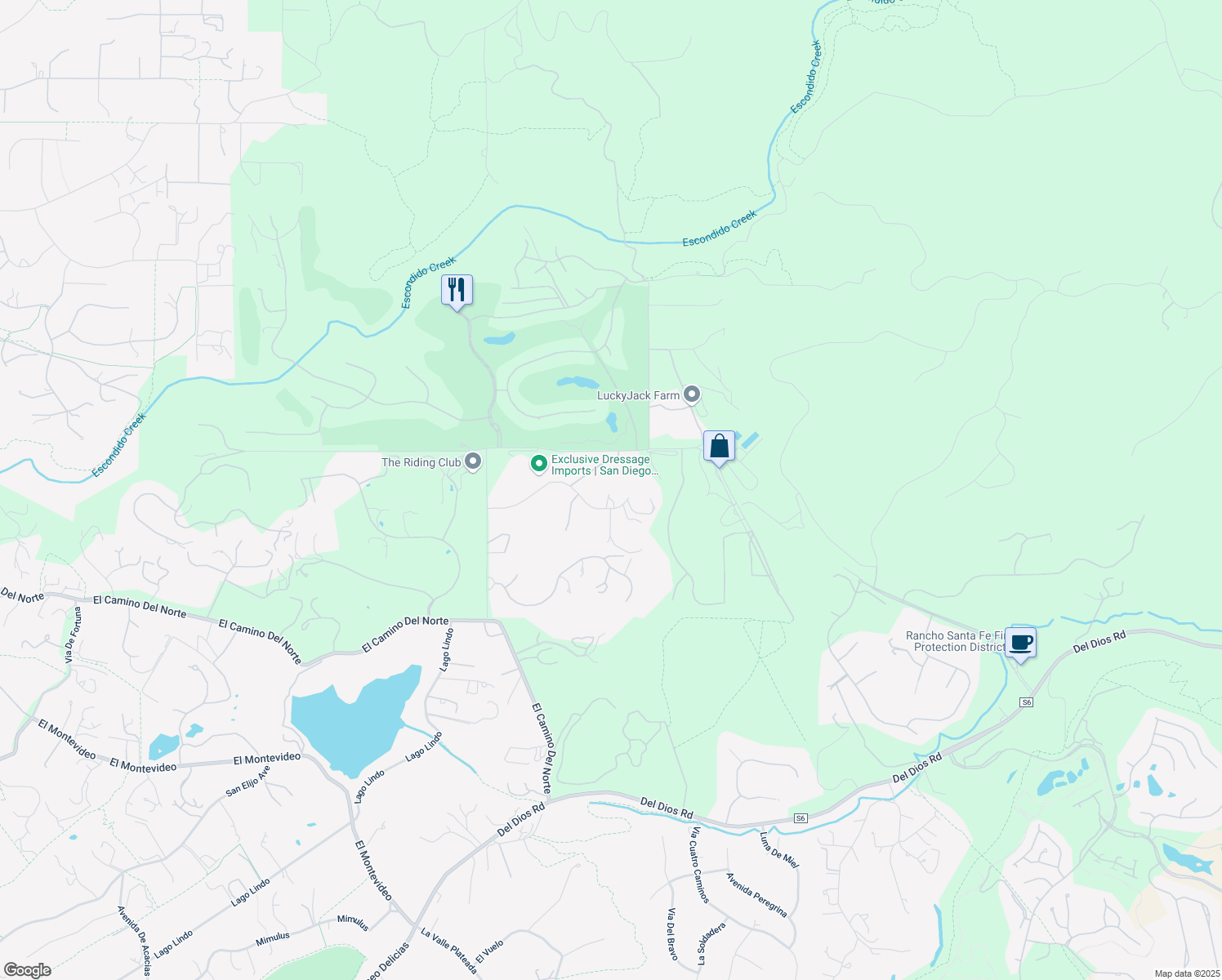 map of restaurants, bars, coffee shops, grocery stores, and more near 7103 Via Del Charro in Rancho Santa Fe