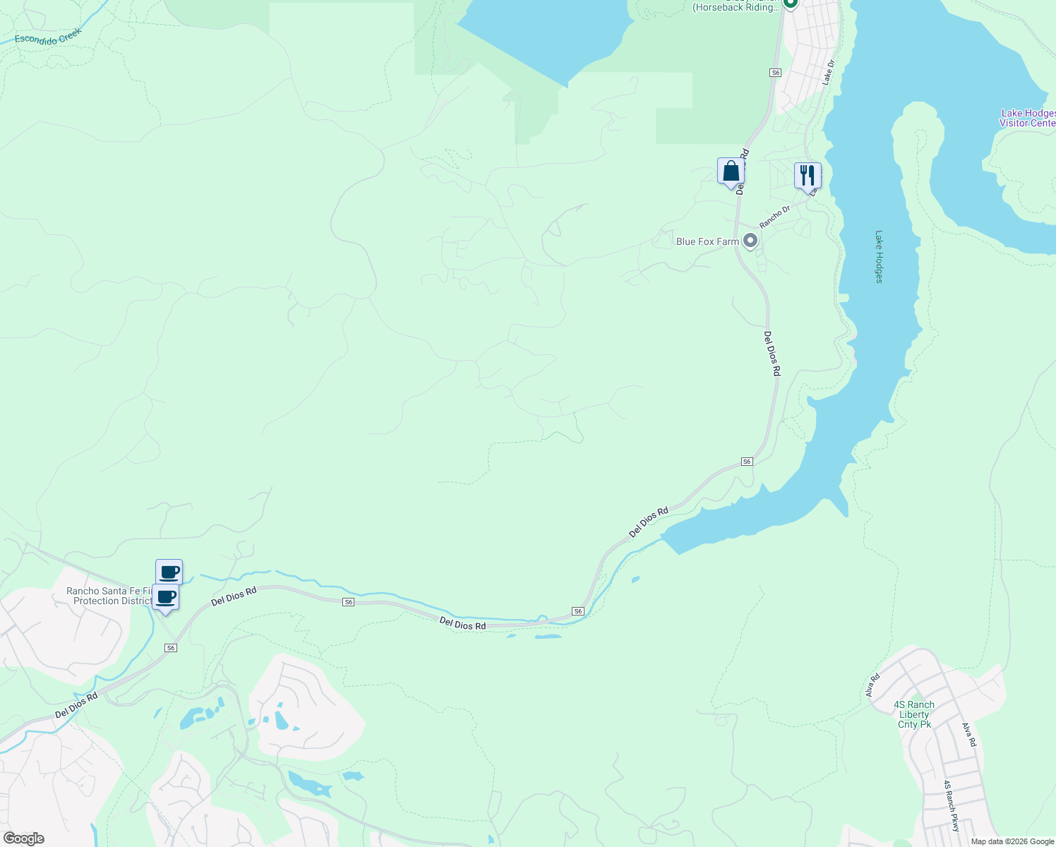 map of restaurants, bars, coffee shops, grocery stores, and more near 8737 Via Rancho Cielo in Rancho Santa Fe