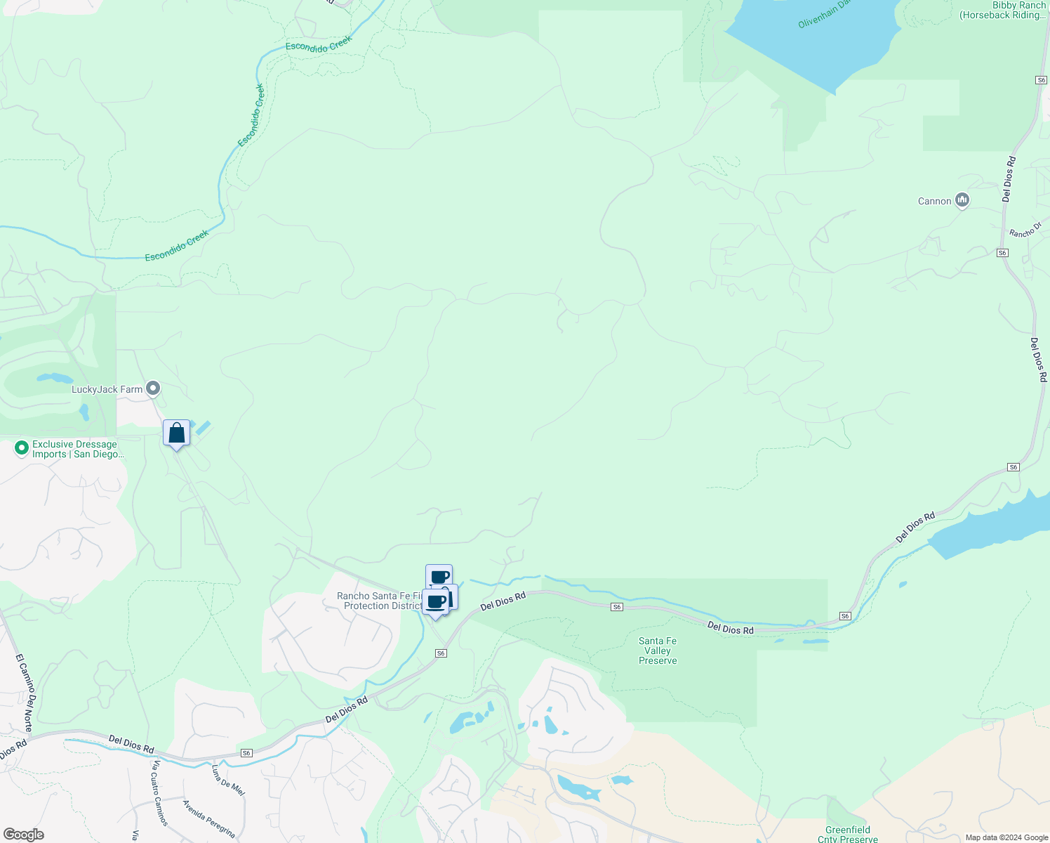 map of restaurants, bars, coffee shops, grocery stores, and more near 17928 El Brazo in Rancho Santa Fe