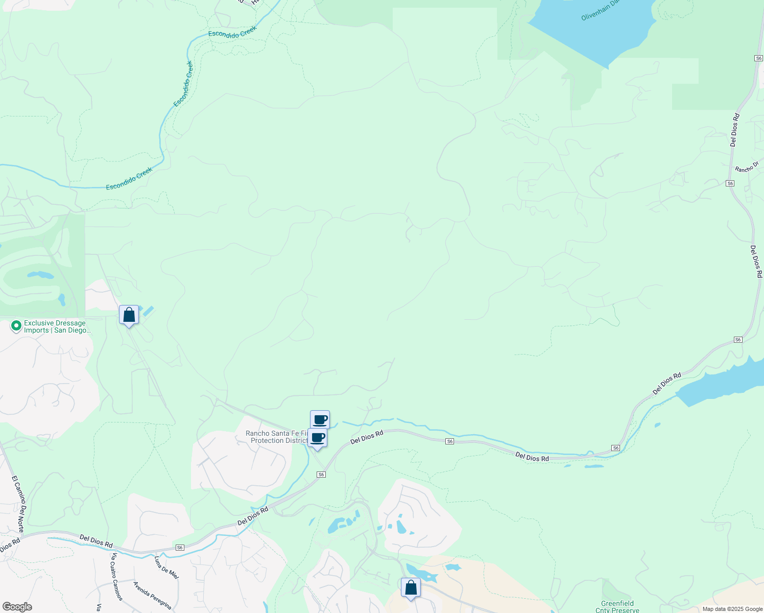 map of restaurants, bars, coffee shops, grocery stores, and more near 17928 El Brazo in Rancho Santa Fe