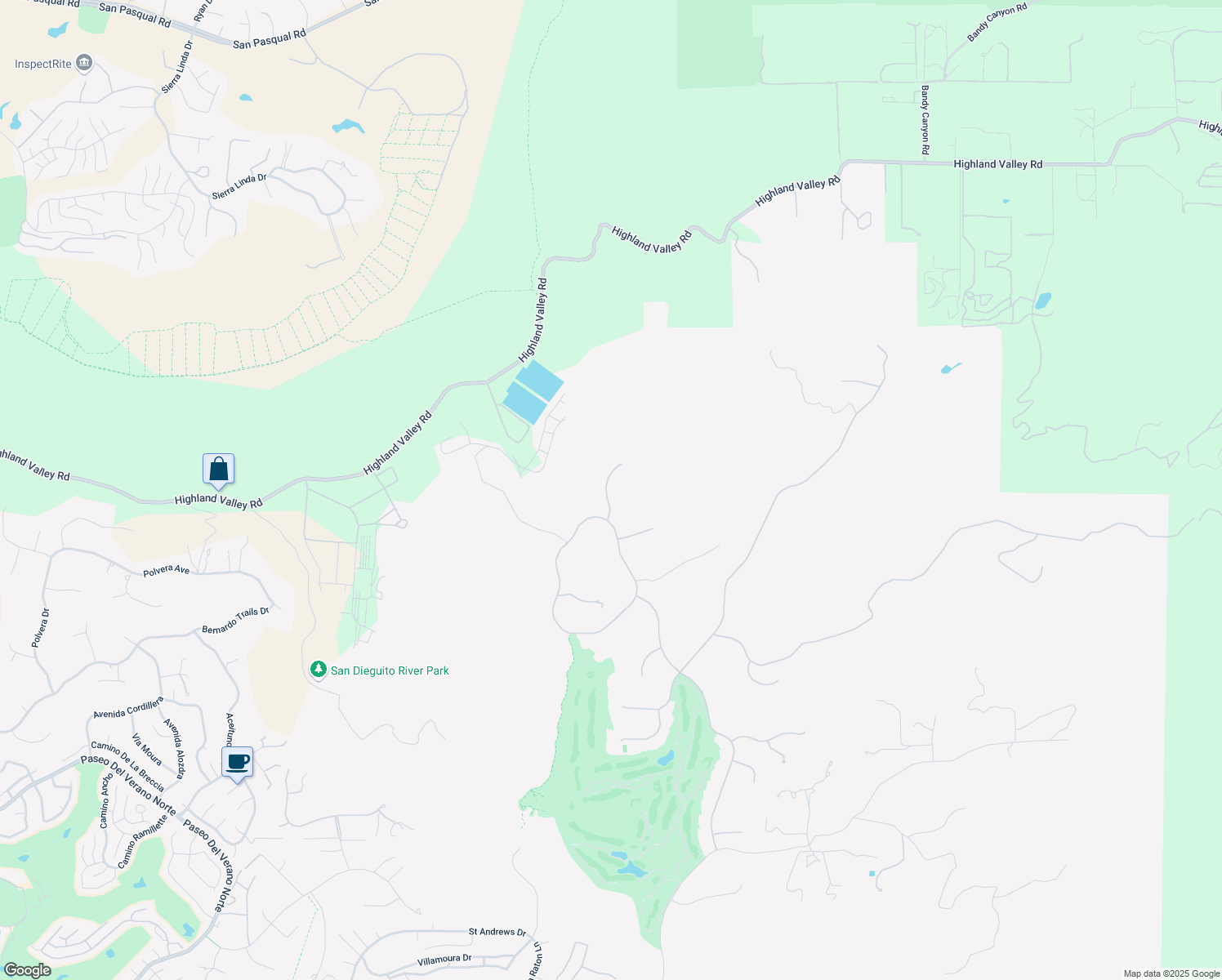 map of restaurants, bars, coffee shops, grocery stores, and more near 18805 Olympic Point in Poway