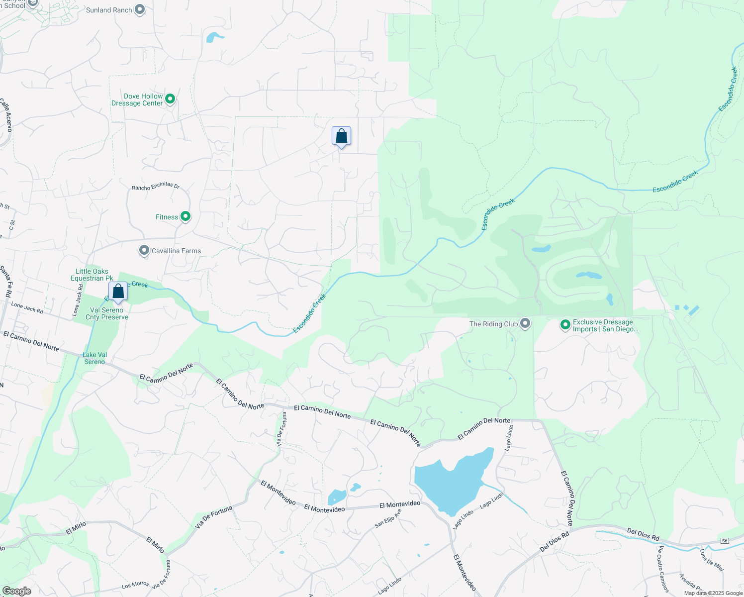 map of restaurants, bars, coffee shops, grocery stores, and more near 6152 Avenida Del Duque in Rancho Santa Fe