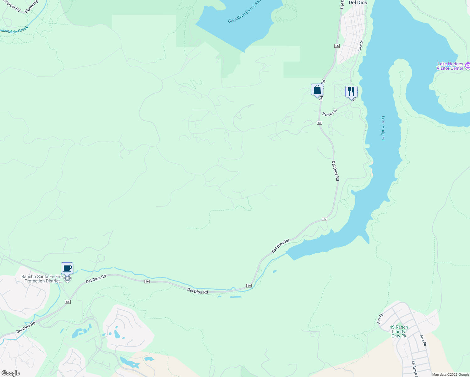 map of restaurants, bars, coffee shops, grocery stores, and more near 8736 Avenida Mirador in Rancho Santa Fe