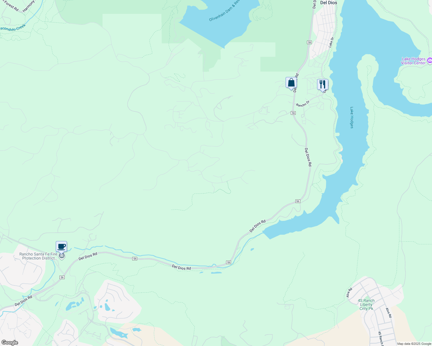 map of restaurants, bars, coffee shops, grocery stores, and more near 8736 Avenida Mirador in Rancho Santa Fe