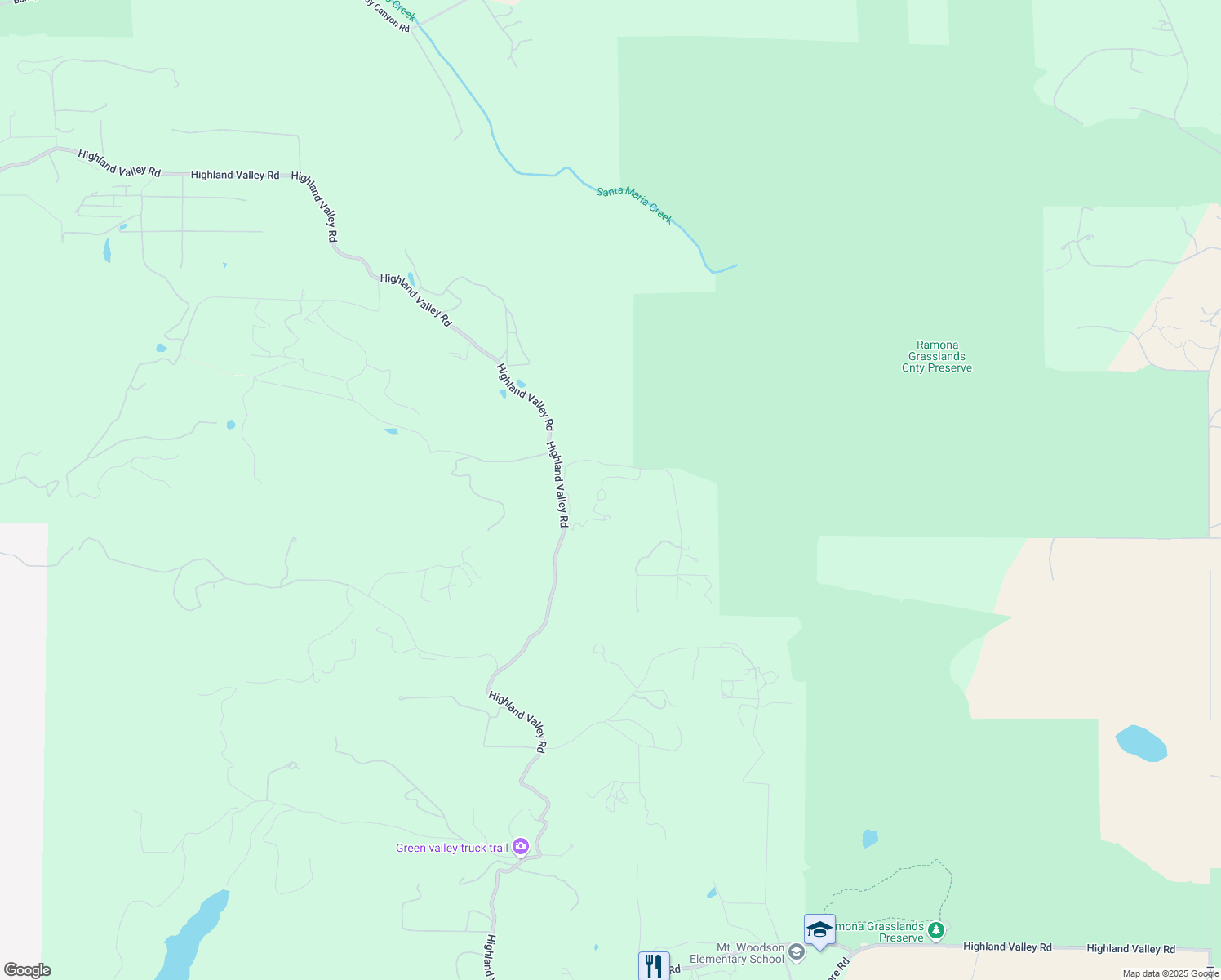 map of restaurants, bars, coffee shops, grocery stores, and more near 16225 Highland Trails Drive in Ramona