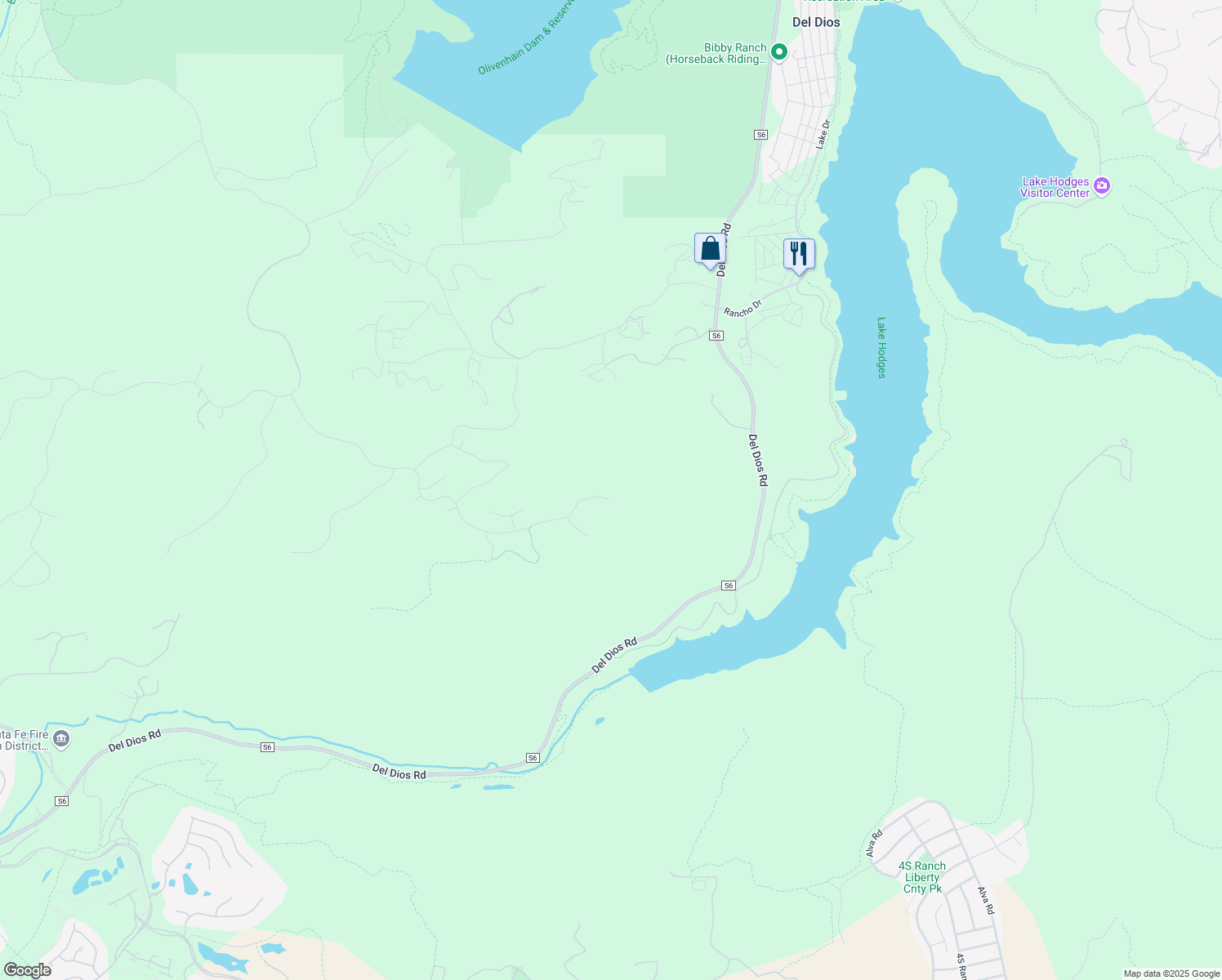 map of restaurants, bars, coffee shops, grocery stores, and more near 8976 Via Rancho Cielo in Rancho Santa Fe