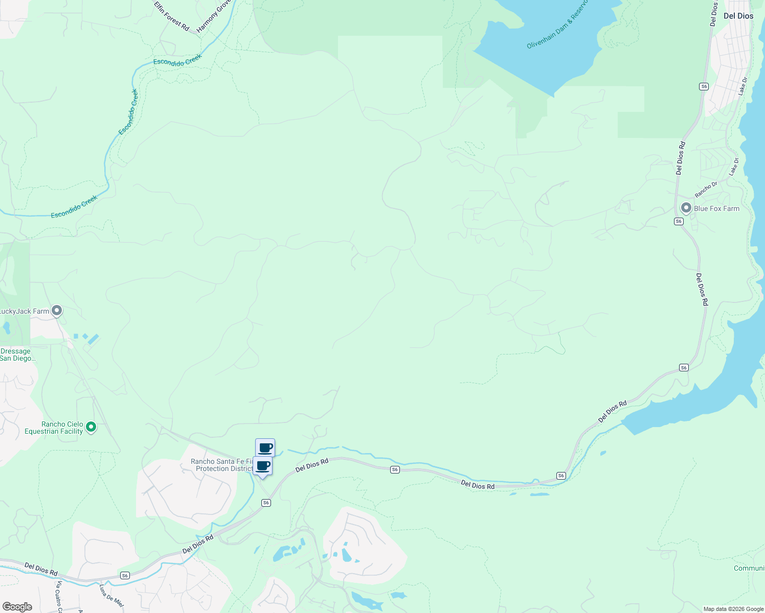 map of restaurants, bars, coffee shops, grocery stores, and more near 18121 El Brazo in Rancho Santa Fe