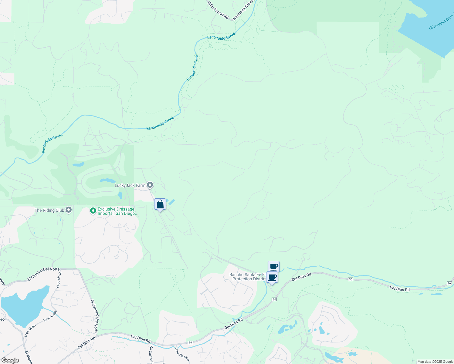 map of restaurants, bars, coffee shops, grocery stores, and more near 18010 Punta Del Norte in Rancho Santa Fe