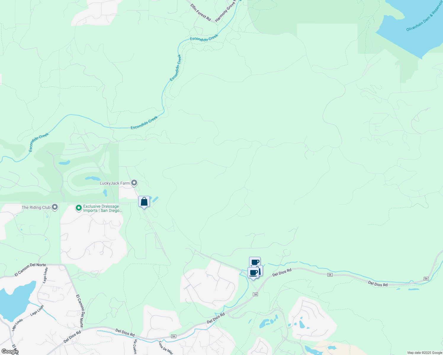 map of restaurants, bars, coffee shops, grocery stores, and more near 18043 Punta Del Norte in Rancho Santa Fe
