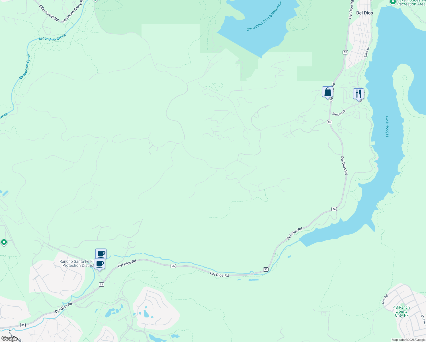 map of restaurants, bars, coffee shops, grocery stores, and more near 8495 Via Rancho Cielo in Rancho Santa Fe