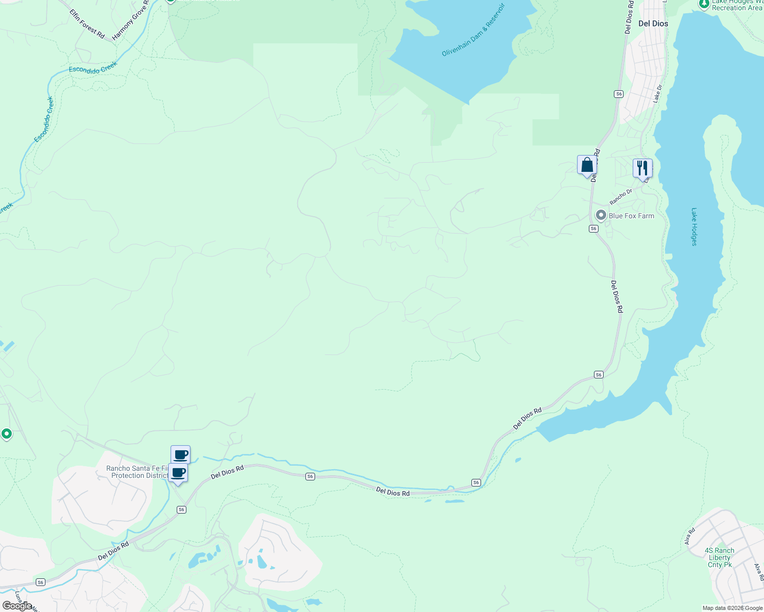 map of restaurants, bars, coffee shops, grocery stores, and more near 8457 Via Rancho Cielo in Rancho Santa Fe