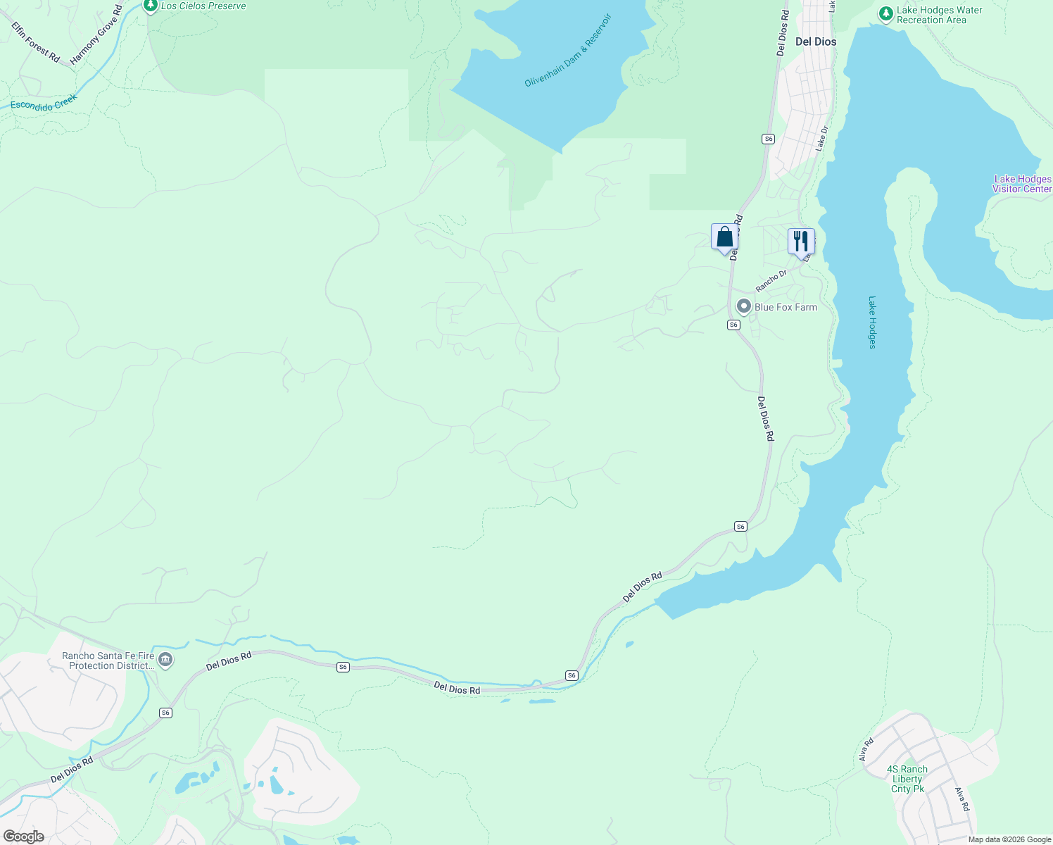 map of restaurants, bars, coffee shops, grocery stores, and more near 18346 Avenida Apice in Rancho Santa Fe