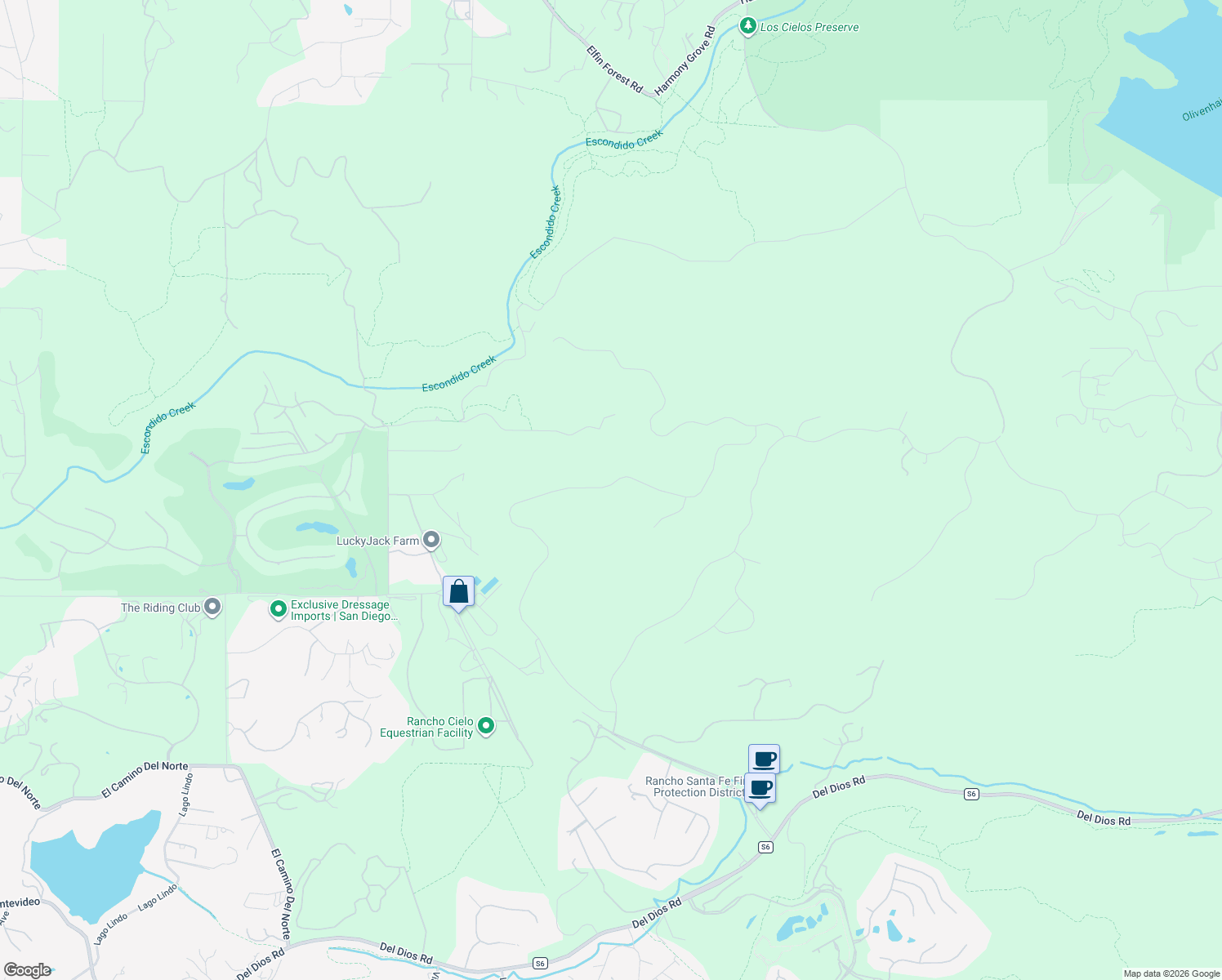 map of restaurants, bars, coffee shops, grocery stores, and more near 7795 Camino De Arriba in Rancho Santa Fe
