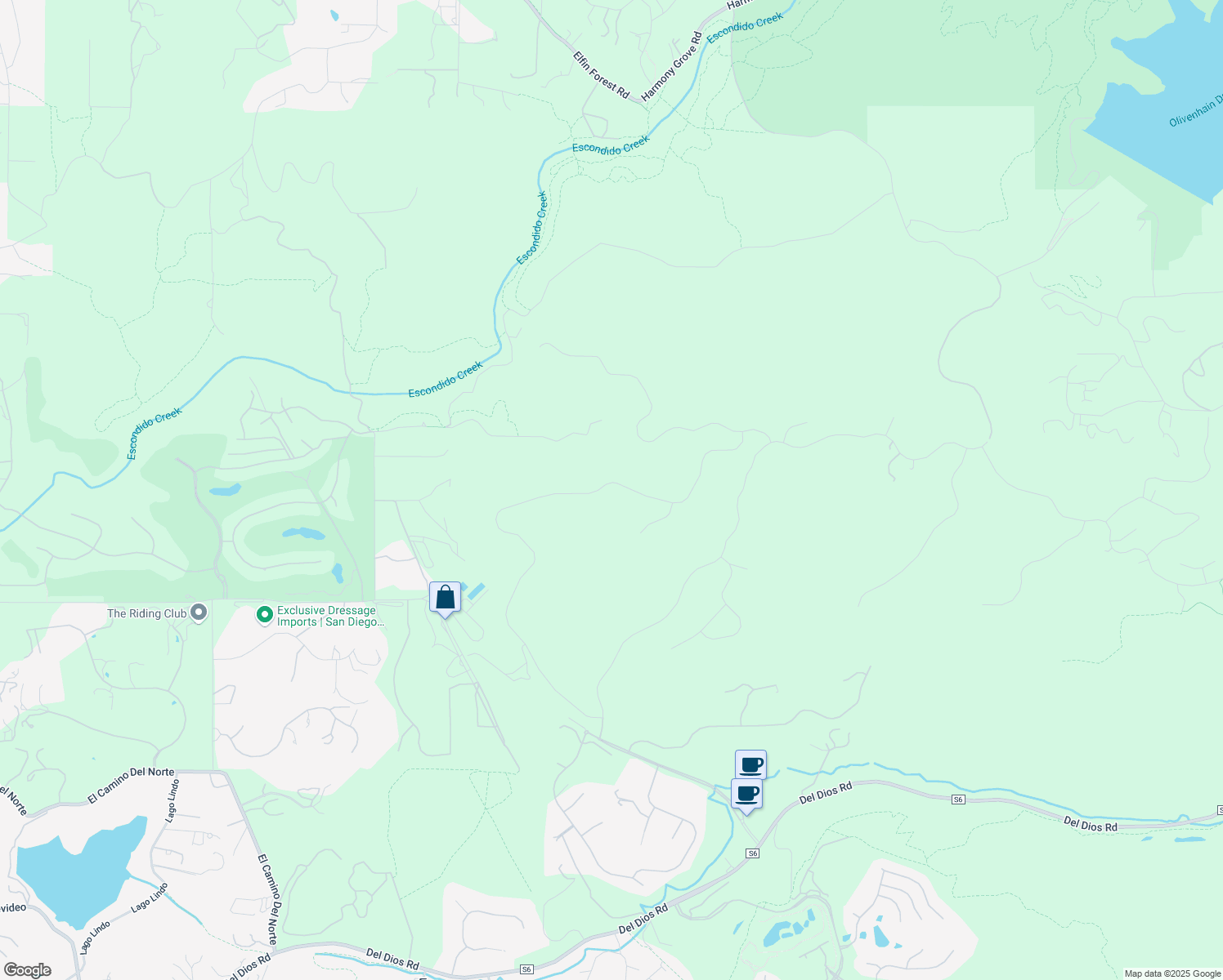 map of restaurants, bars, coffee shops, grocery stores, and more near 7811 Camino De Arriba in Rancho Santa Fe