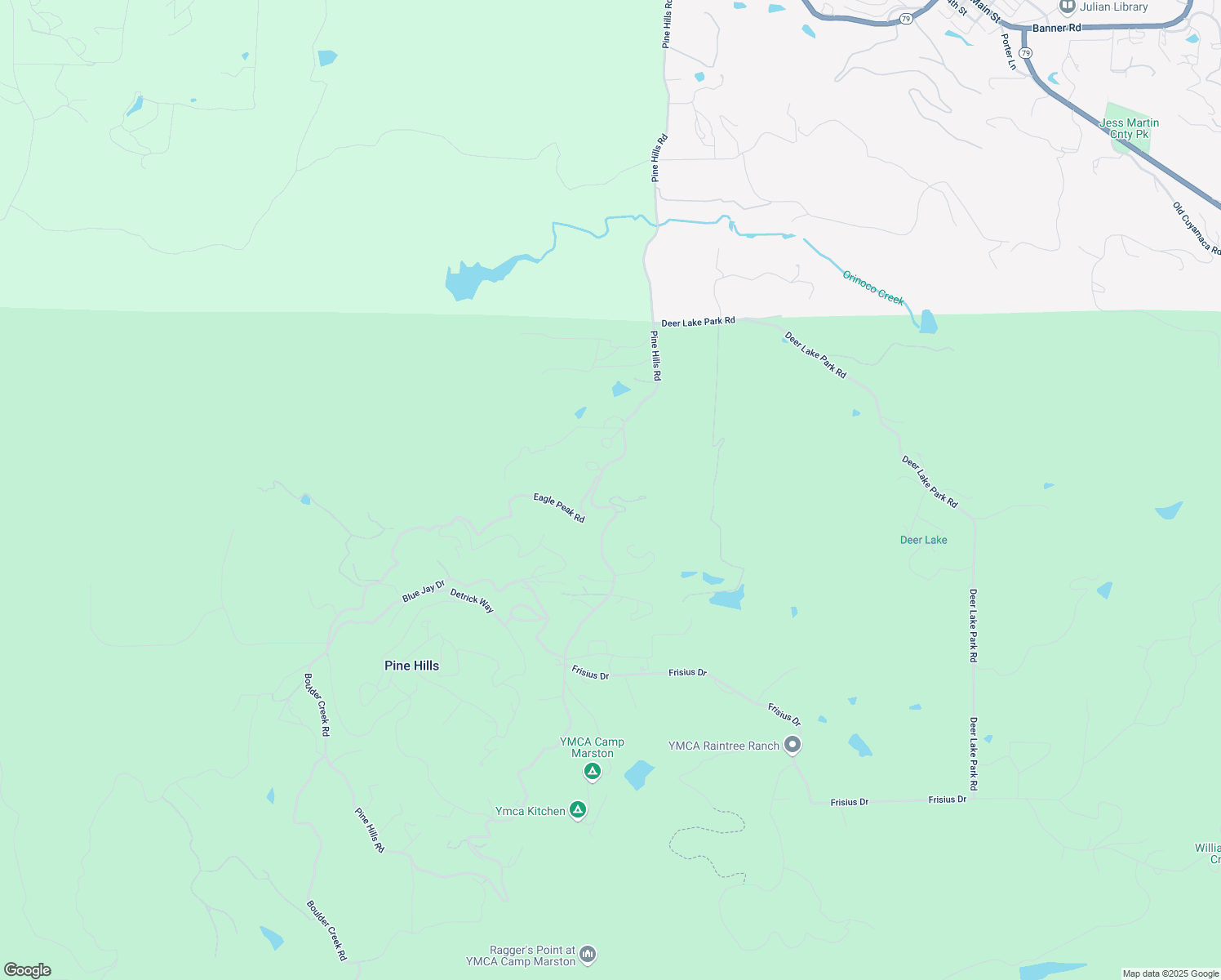 map of restaurants, bars, coffee shops, grocery stores, and more near 3869 Pine Hills Road in Julian