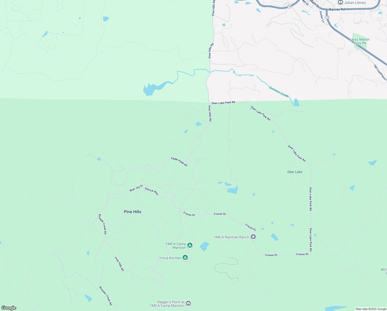 map of restaurants, bars, coffee shops, grocery stores, and more near 3869 Pine Hills Road in Julian