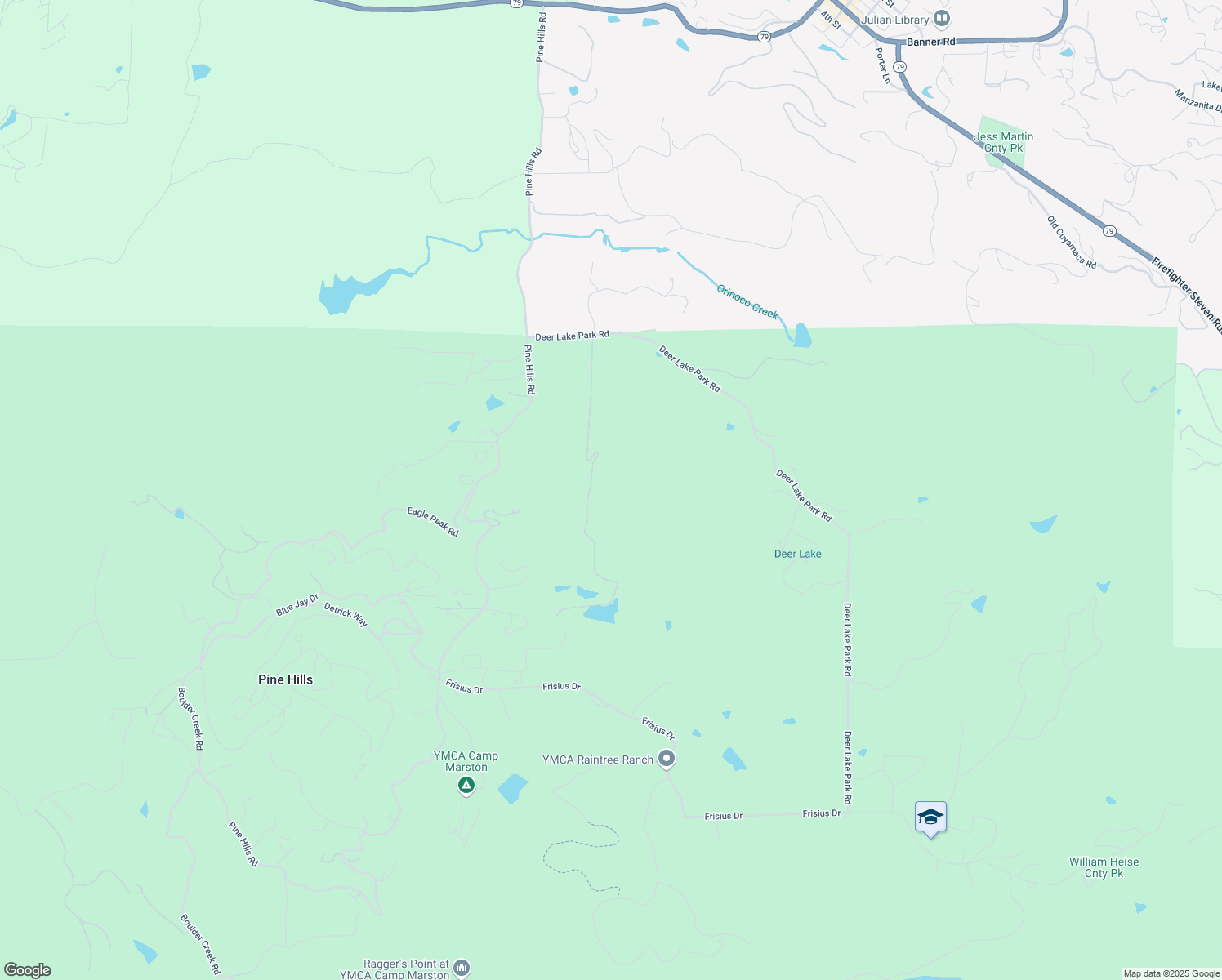 map of restaurants, bars, coffee shops, grocery stores, and more near 3510 Deer Lake Park Road in Julian