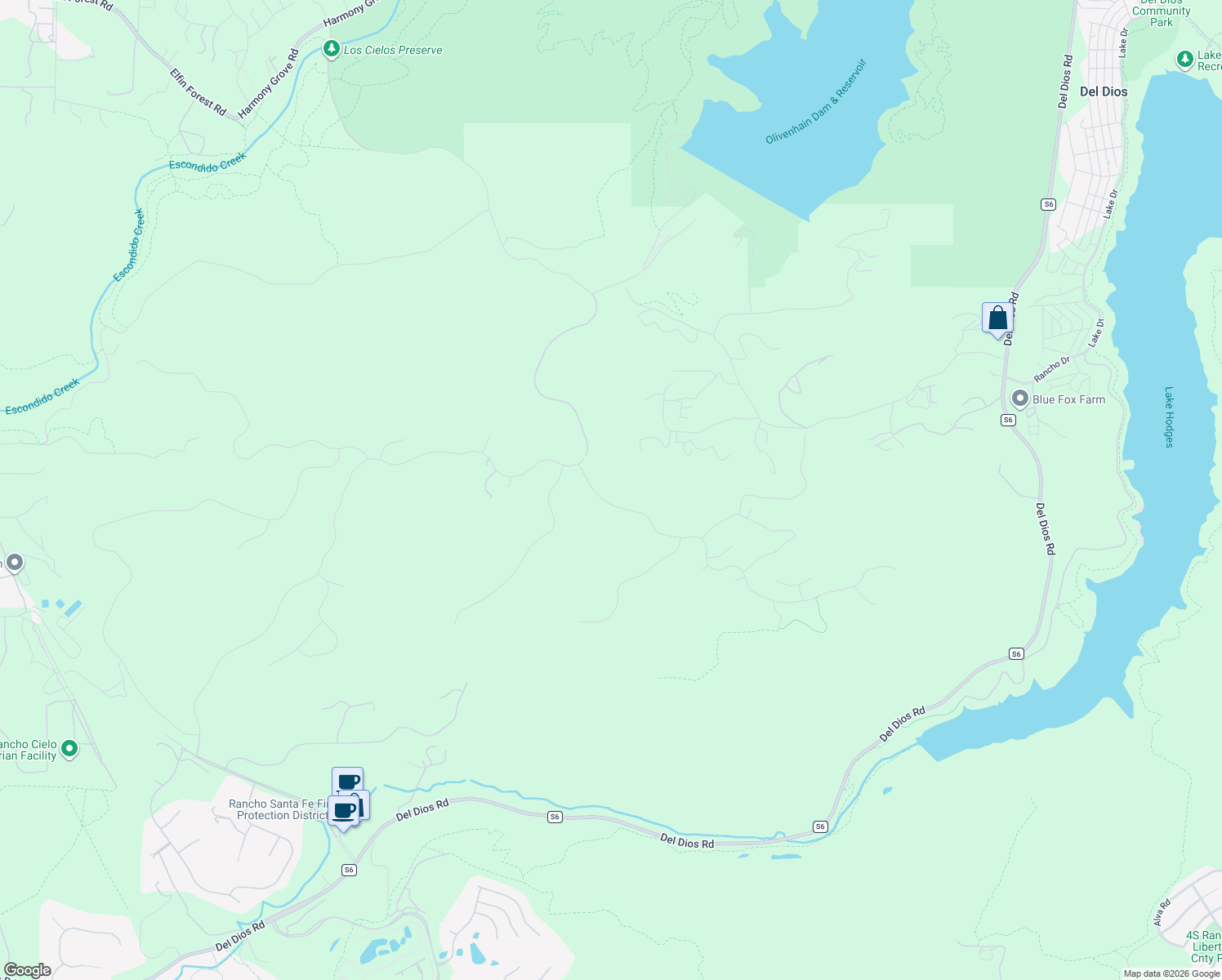 map of restaurants, bars, coffee shops, grocery stores, and more near 18029 Calle Ambiente in Rancho Santa Fe