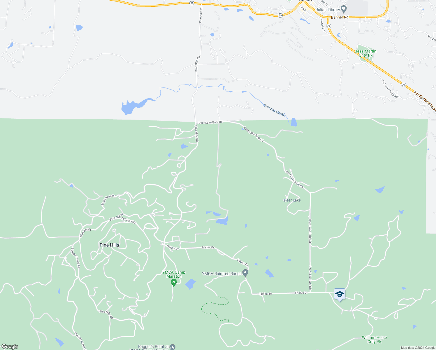 map of restaurants, bars, coffee shops, grocery stores, and more near 3510 Deer Lake Park Road in Julian