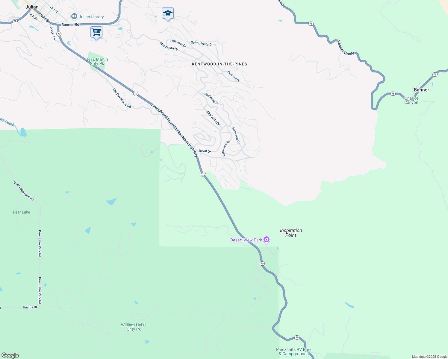 map of restaurants, bars, coffee shops, grocery stores, and more near 4006 Echo Drive in Julian