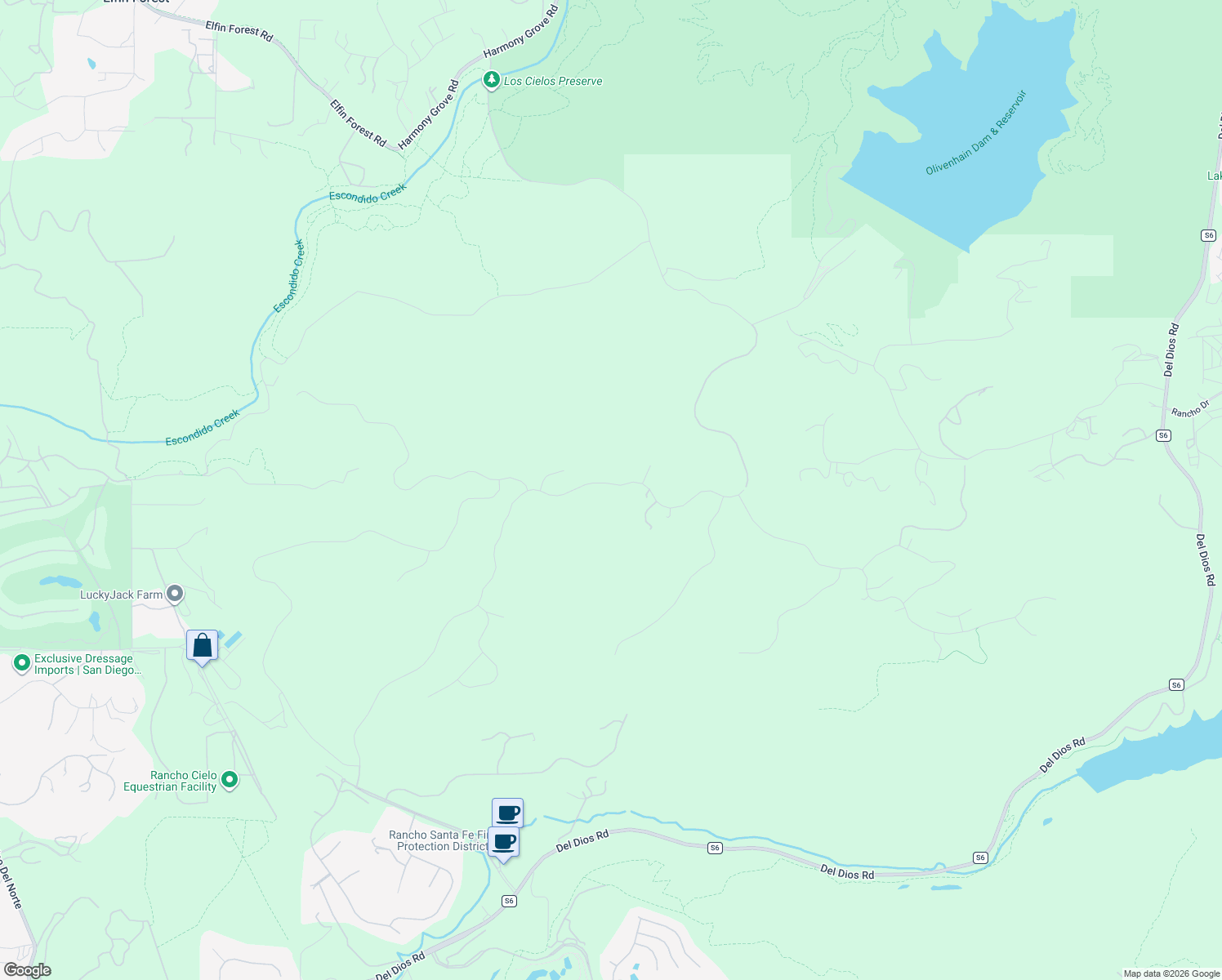 map of restaurants, bars, coffee shops, grocery stores, and more near 18320 Via Ambiente in Rancho Santa Fe