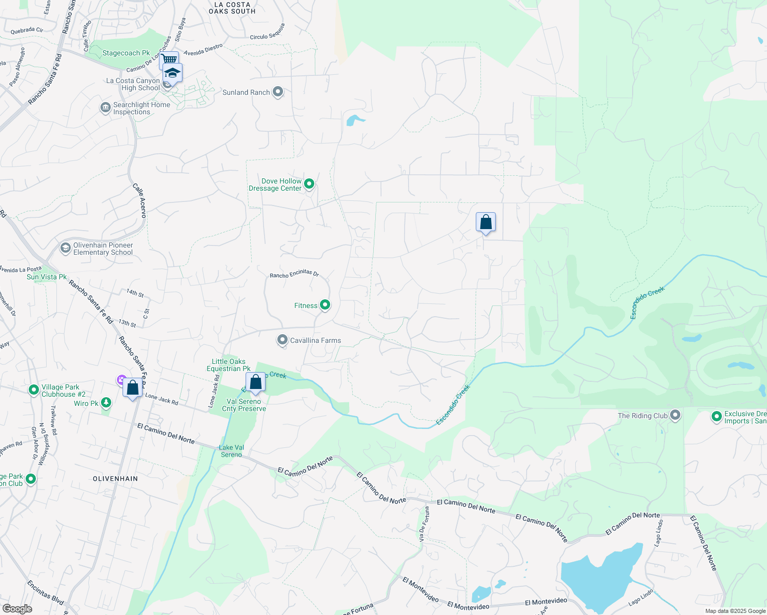 map of restaurants, bars, coffee shops, grocery stores, and more near 3226 Violet Ridge in Encinitas