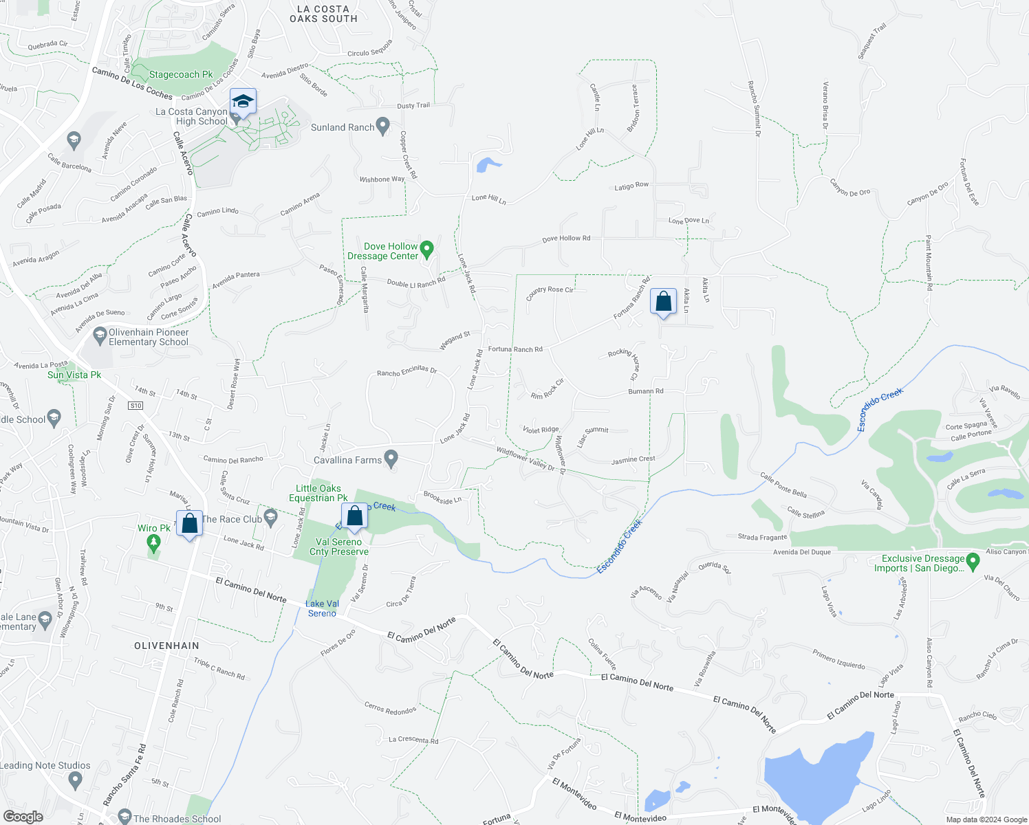 map of restaurants, bars, coffee shops, grocery stores, and more near 3204 Violet Ridge in Encinitas