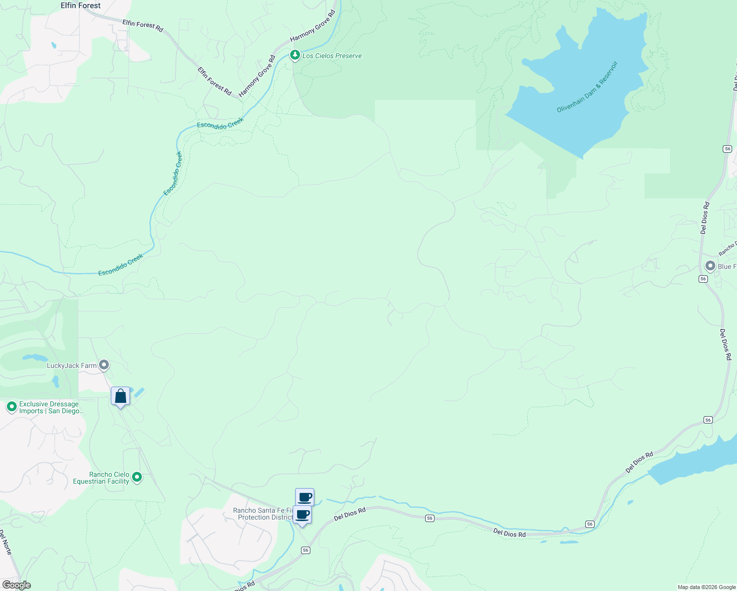 map of restaurants, bars, coffee shops, grocery stores, and more near 18320 Via Ambiente in Rancho Santa Fe