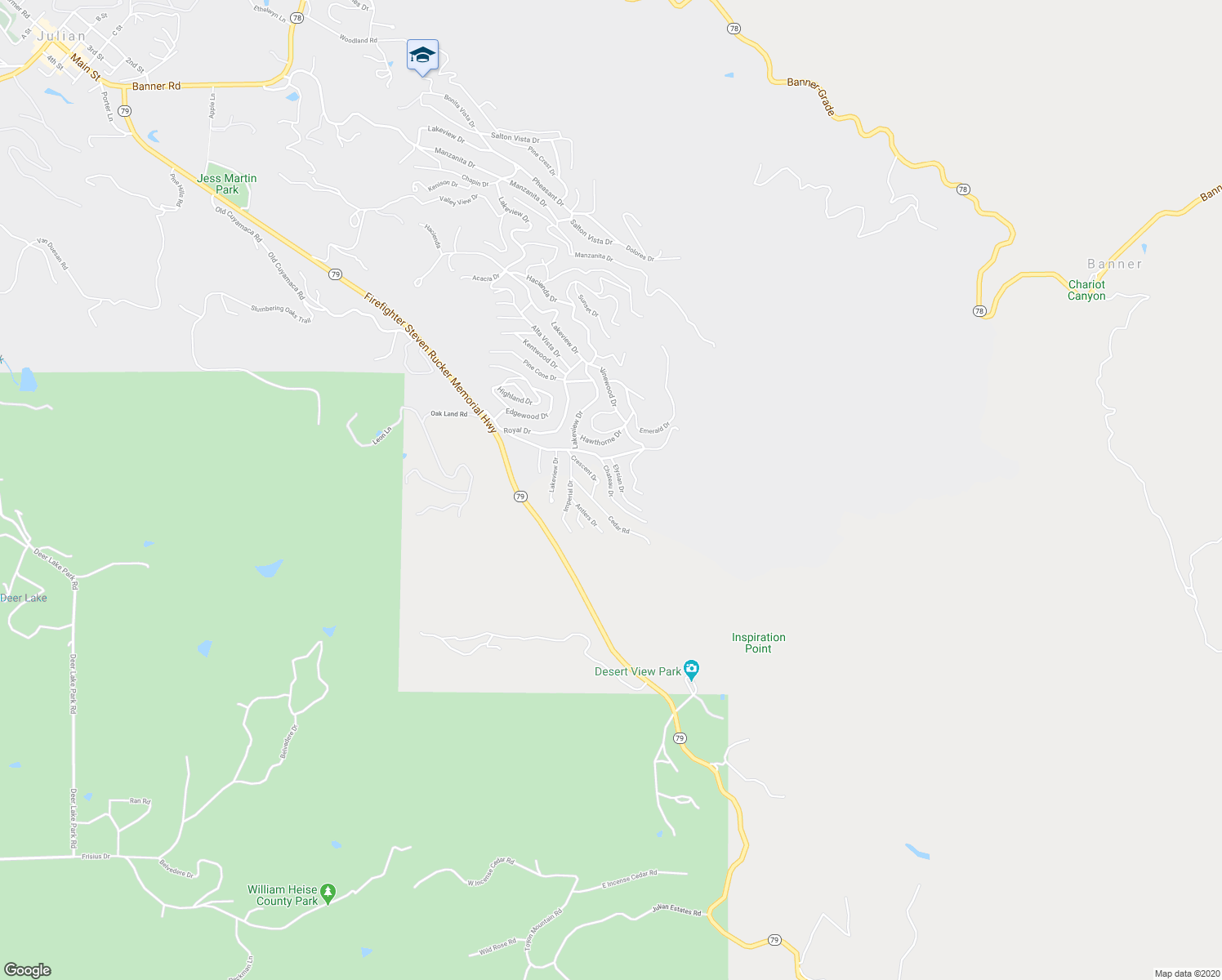 map of restaurants, bars, coffee shops, grocery stores, and more near Chateau Drive in Julian