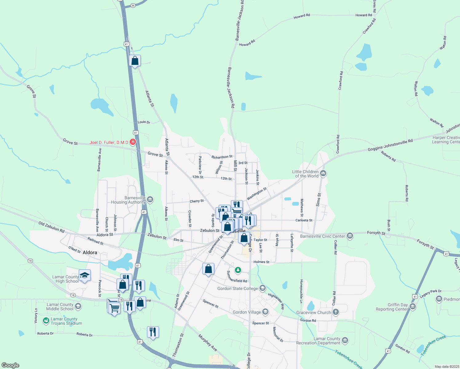 map of restaurants, bars, coffee shops, grocery stores, and more near 108 12th Street in Barnesville