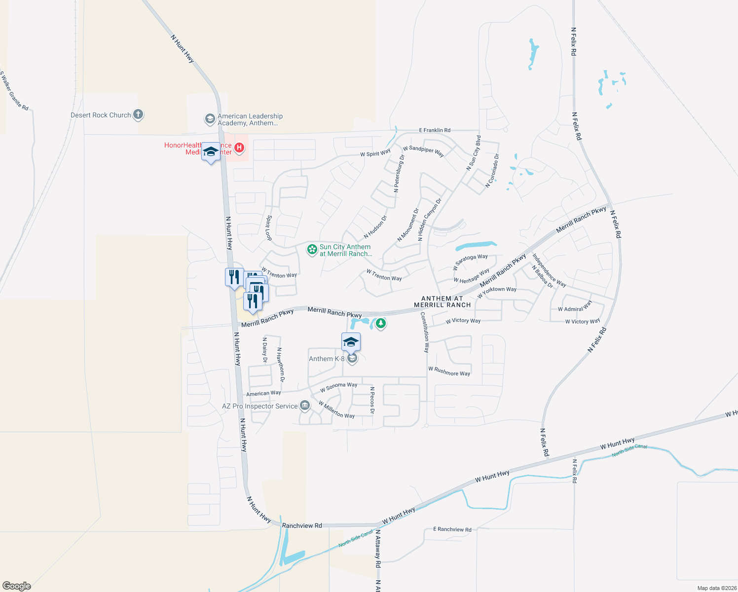 map of restaurants, bars, coffee shops, grocery stores, and more near 7209 West Heritage Way in Florence