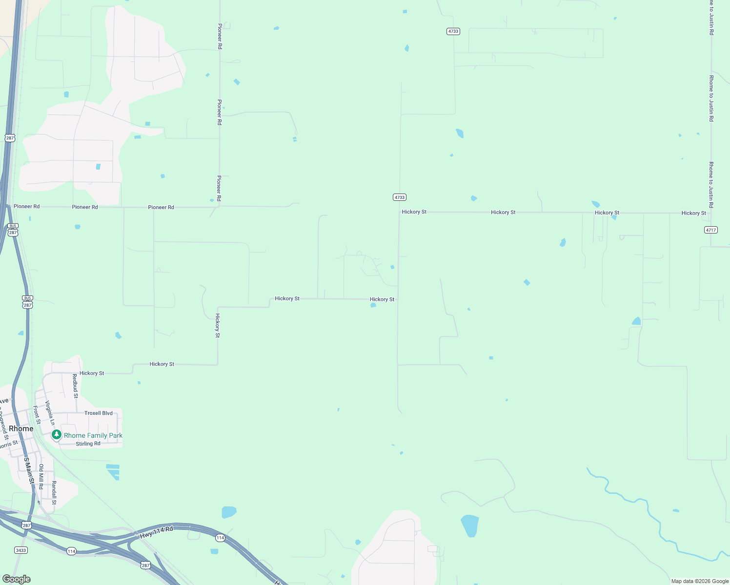 map of restaurants, bars, coffee shops, grocery stores, and more near 1615 Hickory Street in Rhome