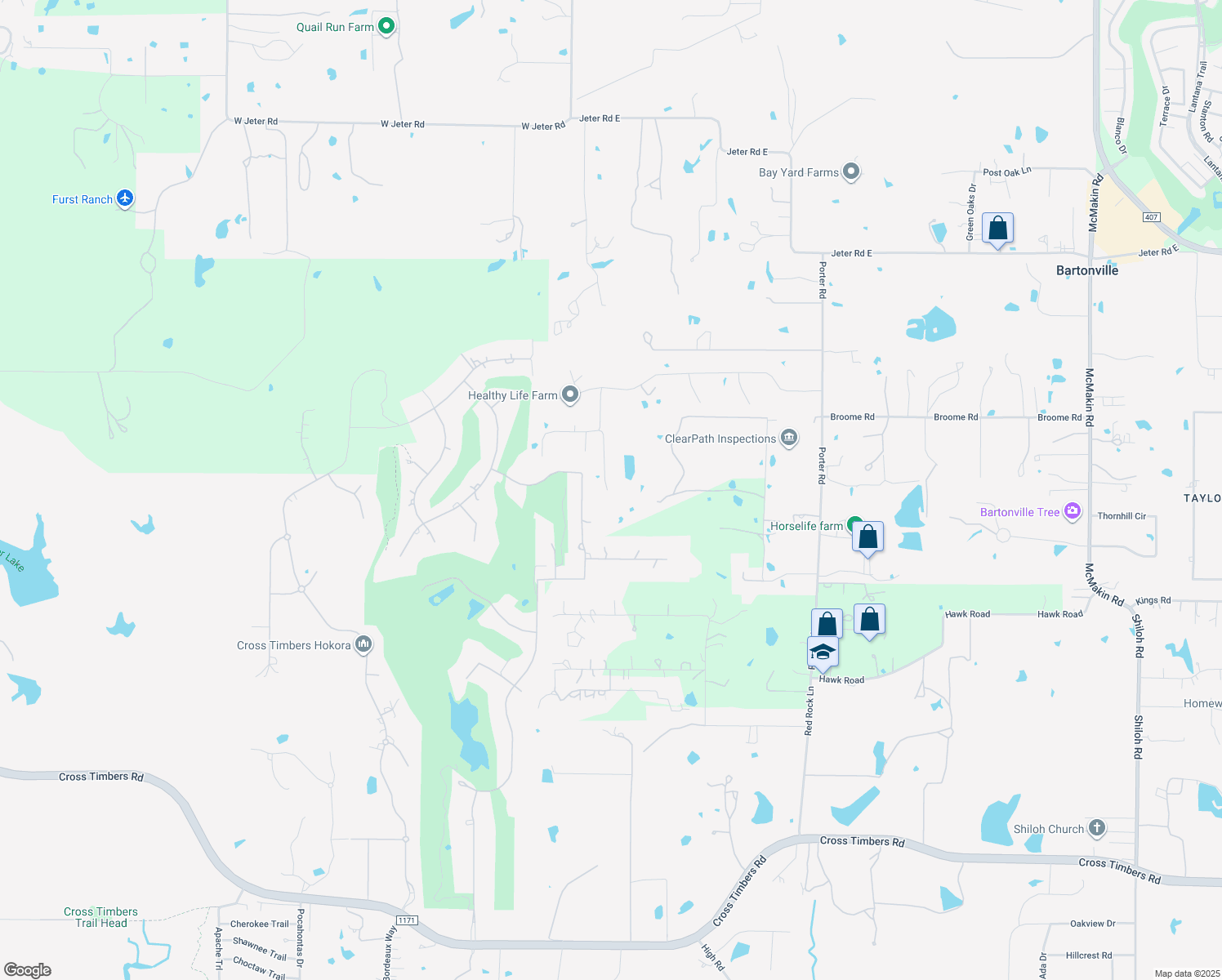 map of restaurants, bars, coffee shops, grocery stores, and more near 1025 Timberidge Lane in Bartonville