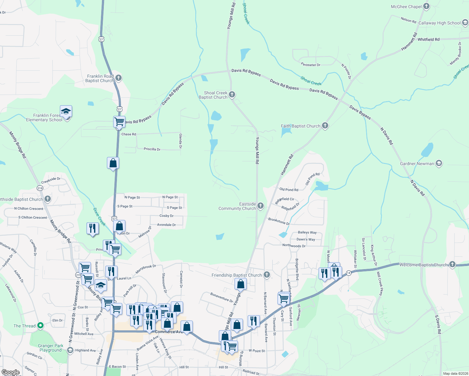 map of restaurants, bars, coffee shops, grocery stores, and more near 120 Celebration Boulevard in LaGrange